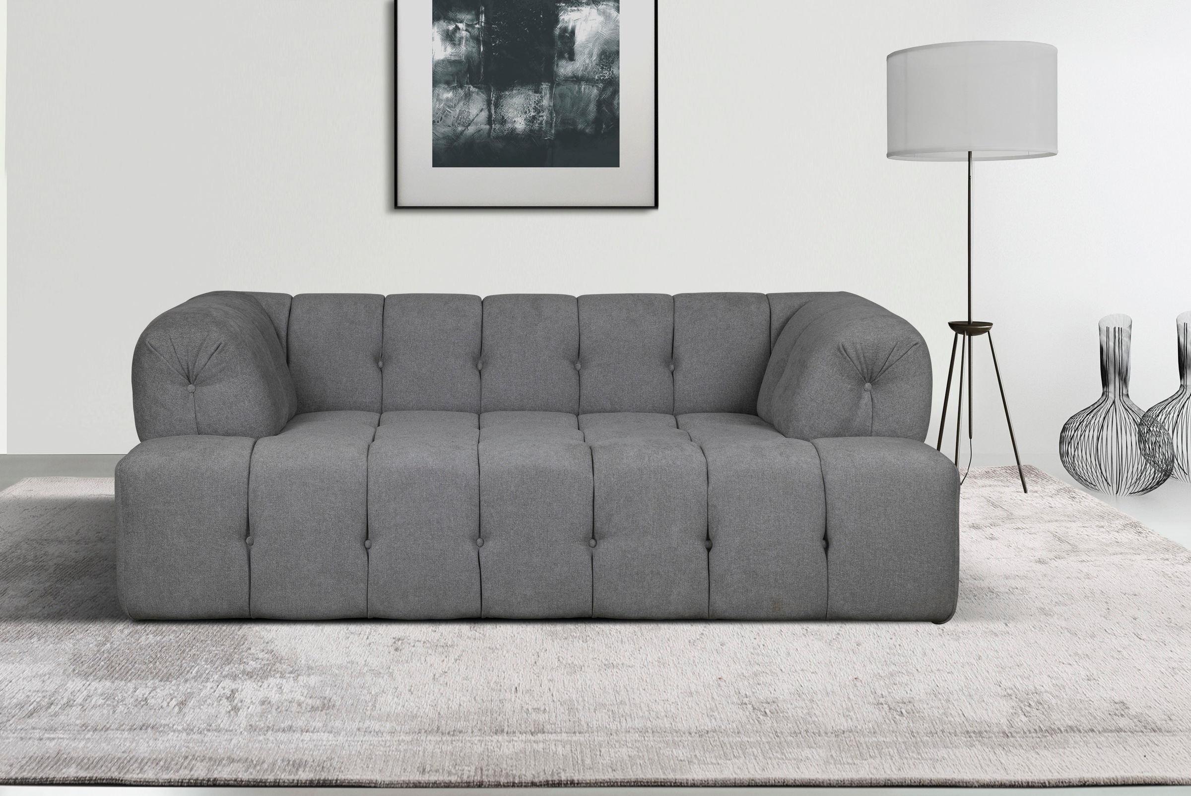 2-Sitzer HOME AFFAIRE "APERIRE Design-Sofa, moderne Steppung, Breite 180 cm", anthrazit, B:180cm H:77cm T:100cm, 100% Polyester, Sofas, mit Wellenunterfederung, gemütlich und modern, komfortables Sitzgefühl