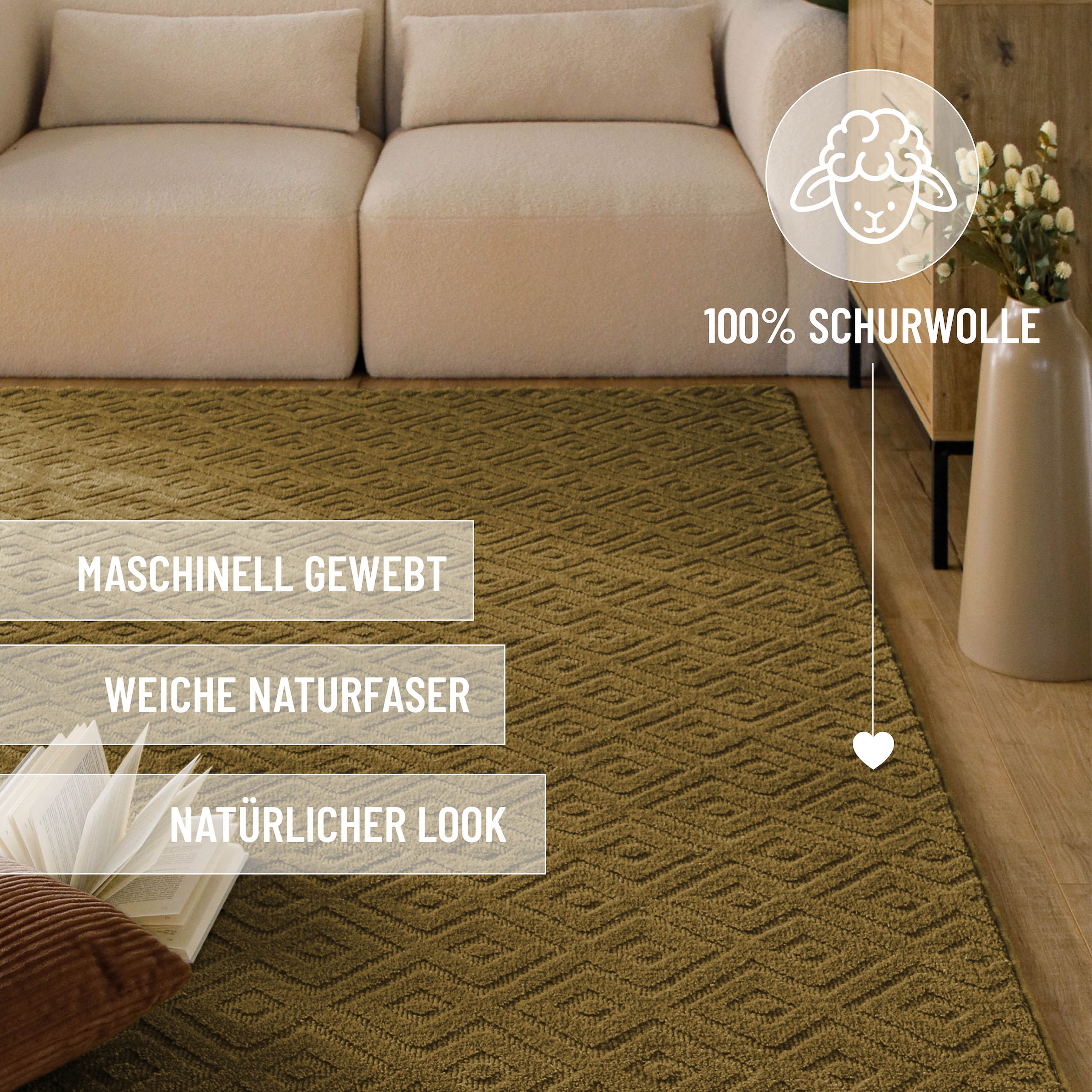 Wecon home Teppich »Castello TWO« rechteckig 7 mm Höhe Schurwolle, Kurzflor mit Hoch-Tief-Effekt, Wohnzimmer, Rautenmuster