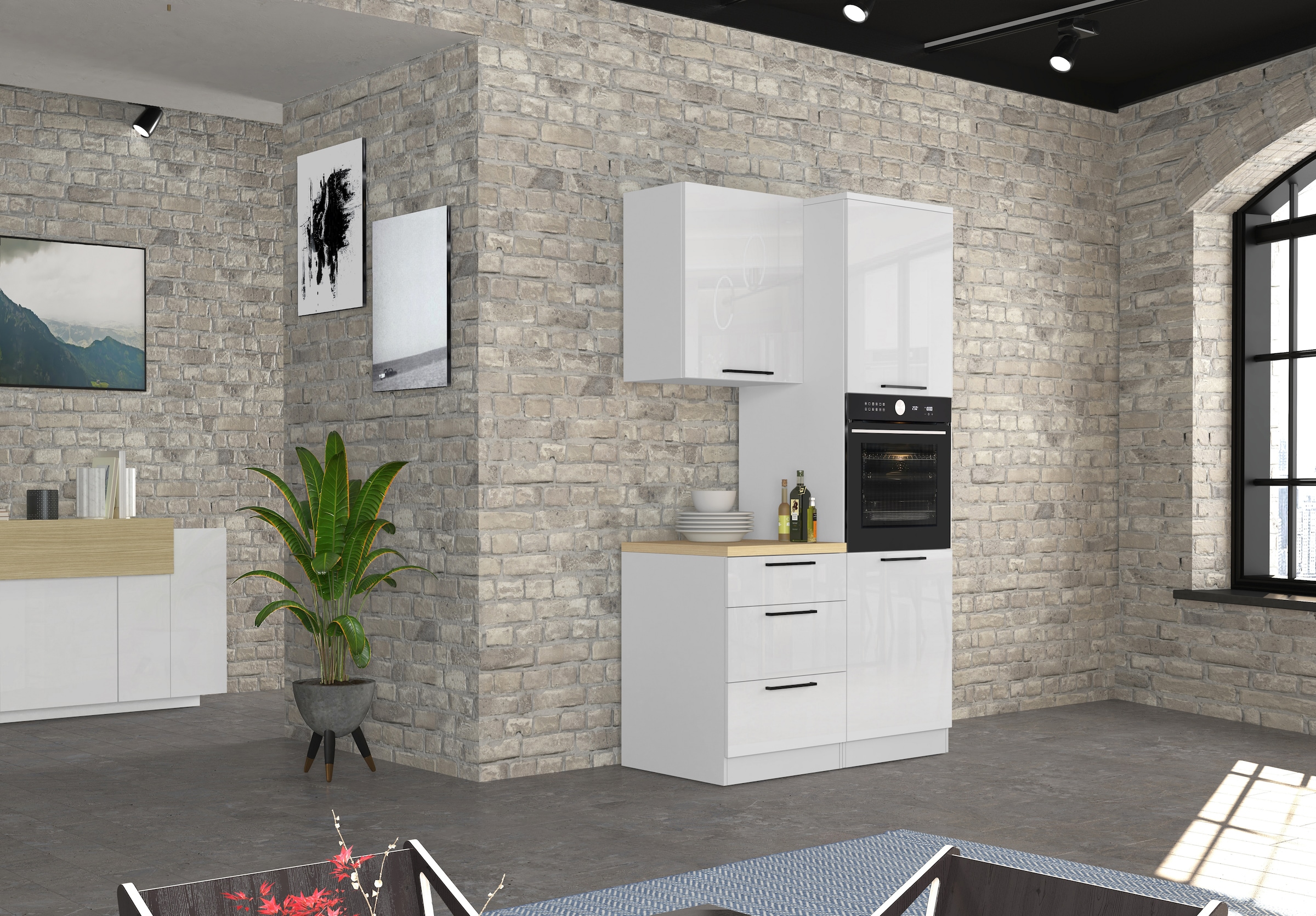 KOCHSTATION Backofenumbauschrank »Luna, Backofenschrank, Backofen-Hochschrank, Made in Italy« B/T/H: 60×60×214,5 cm, Oberplatte mit 25 mm Stärke