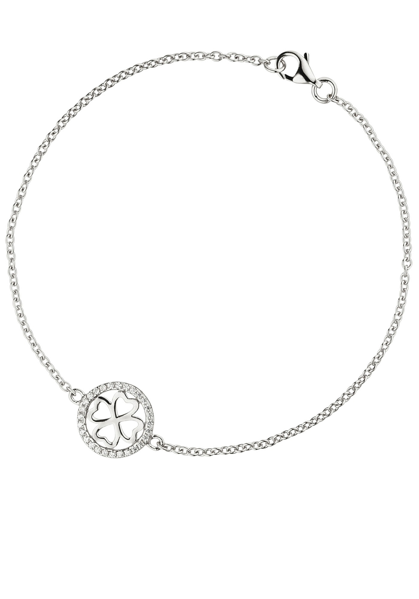 JOBO Silberarmband »Kleeblatt-Armband« 925 Silber rhodiniert mit 28  Zirkonia 19 cm