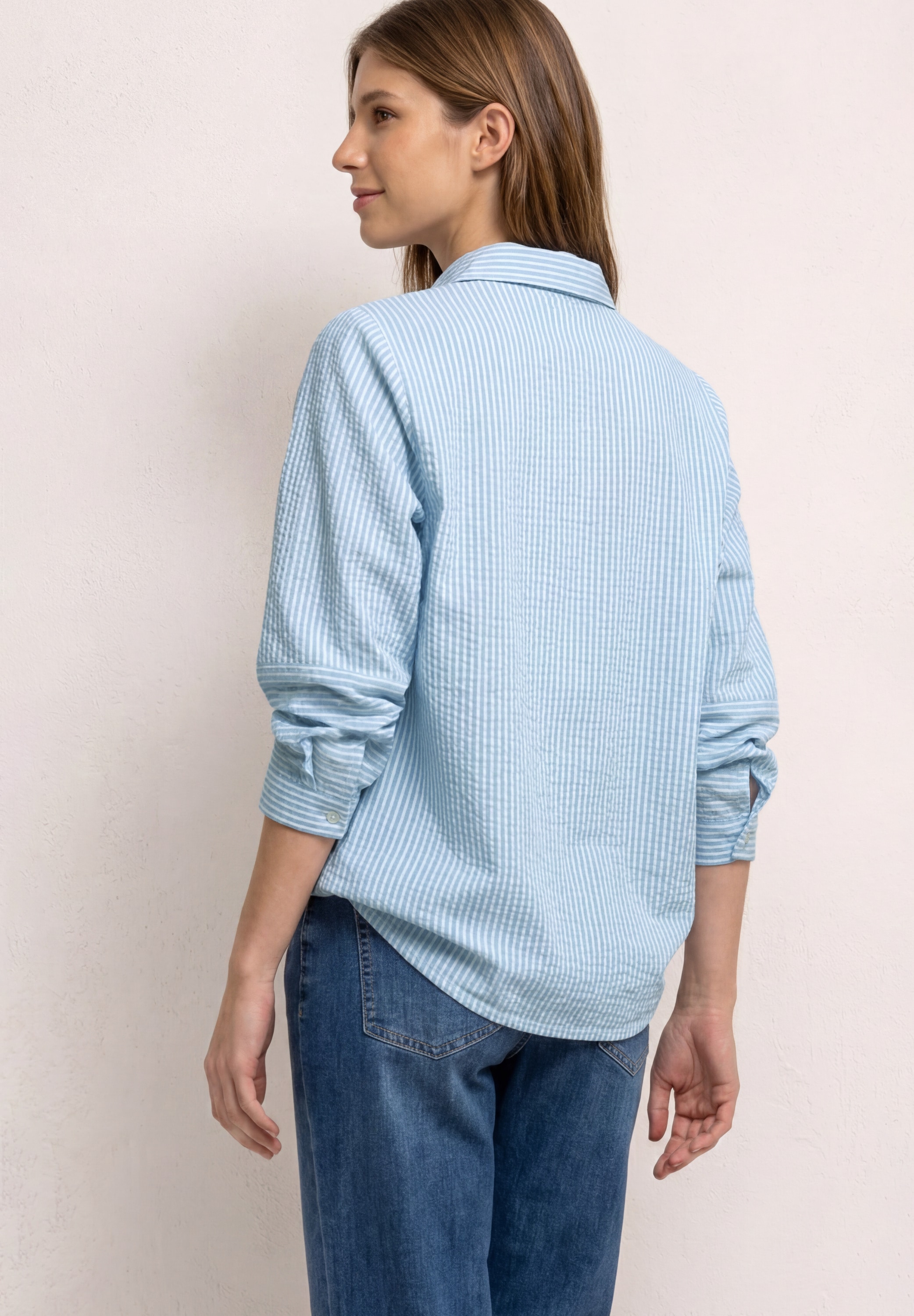 STREET ONE Hemdbluse mit gestreiftem Seersucker-Look