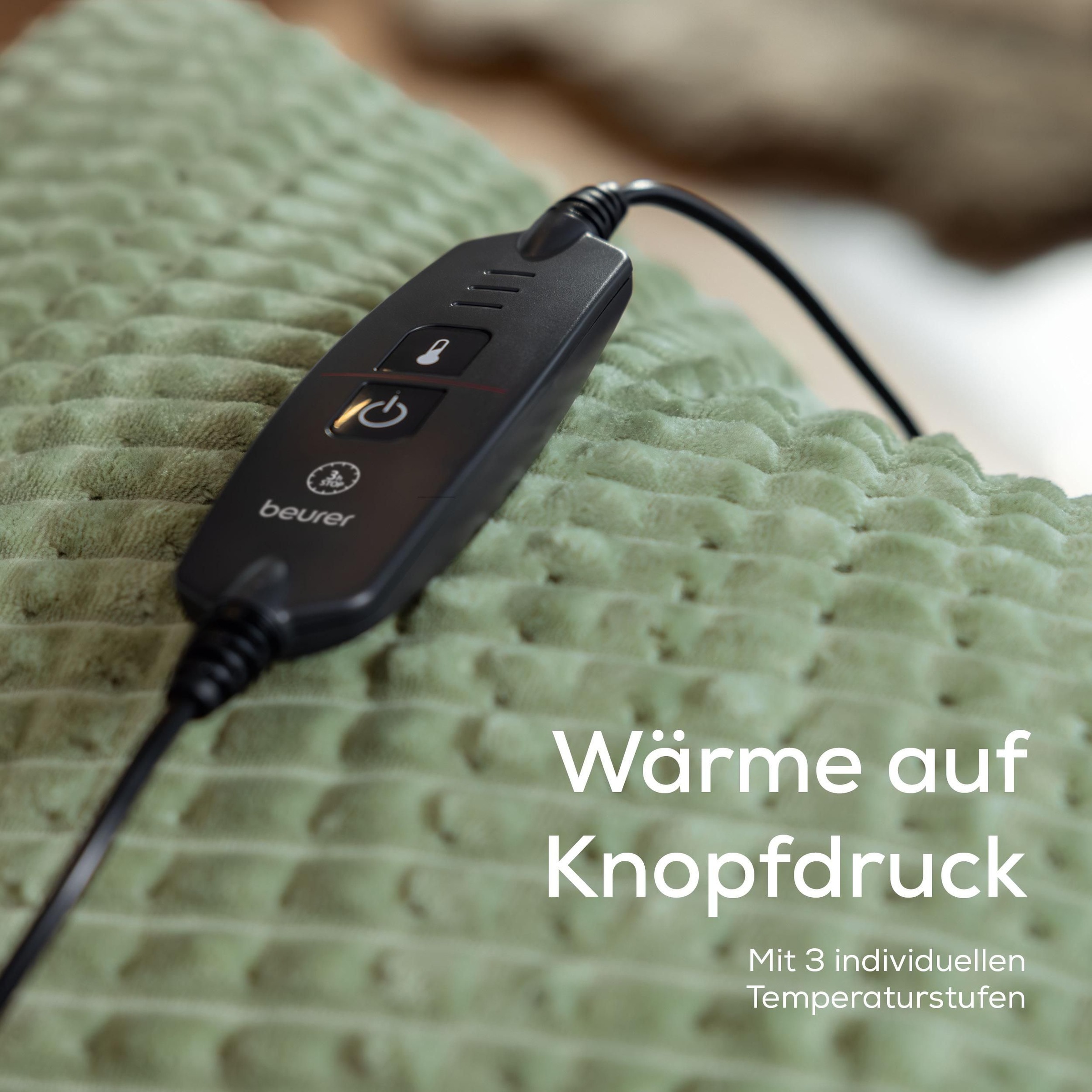 BEURER Heizdecke »HD 72 Waffle Sage Green mit 3 Temperaturstufen« Voluminöser Effekt und elegantes Design durch Waffelstruktur