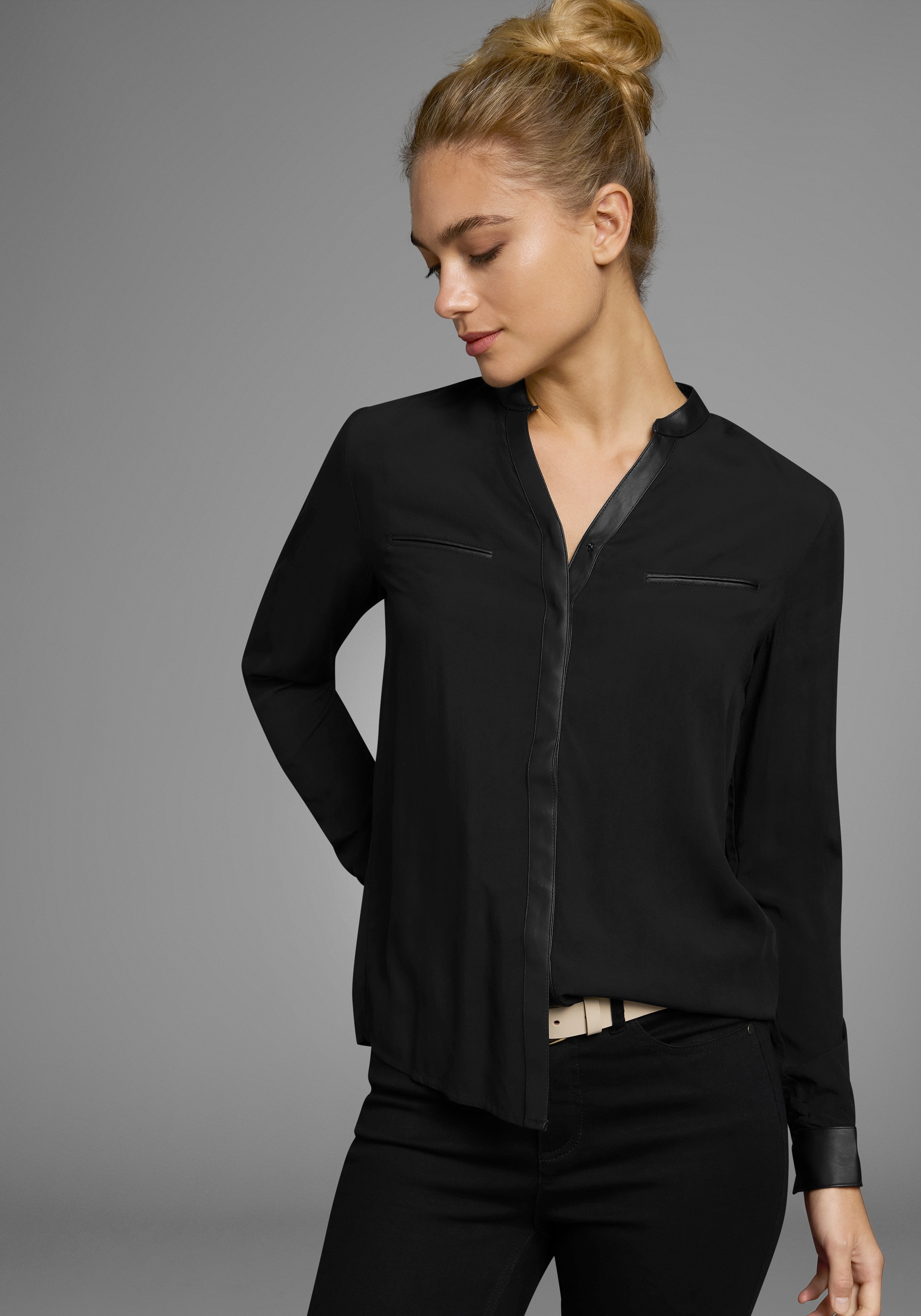 AJC Hemdbluse, mit Details aus Lederimitat günstig online kaufen
