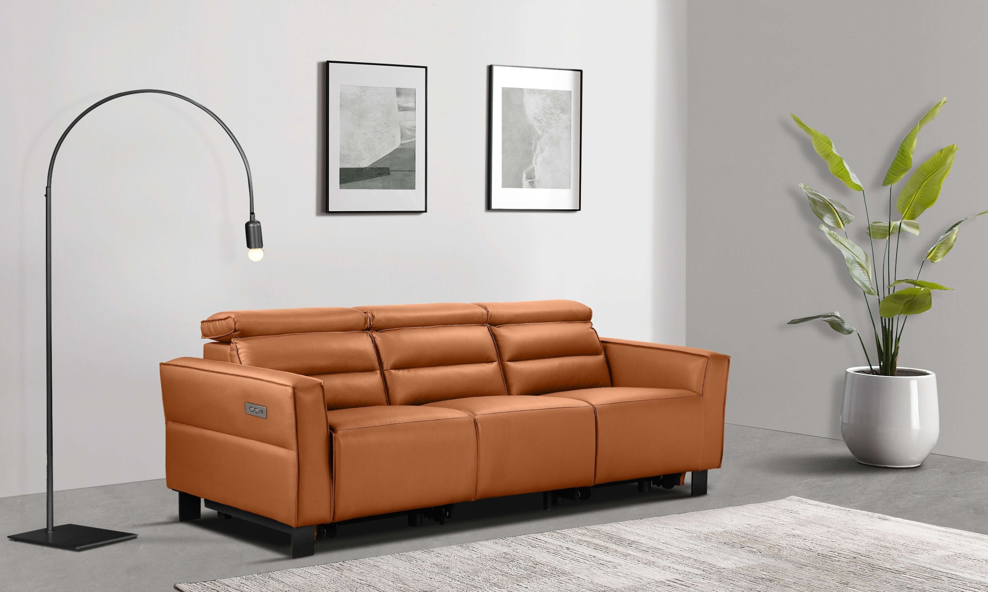 Places of Style 3-Sitzer »Carpari, 224cm, manuelle od. elektrische Relaxfunktion in 2 Sitzen«, mit USB-A/C, Kopfteilverstellung, Echtleder, Kunstleder, Webstoff