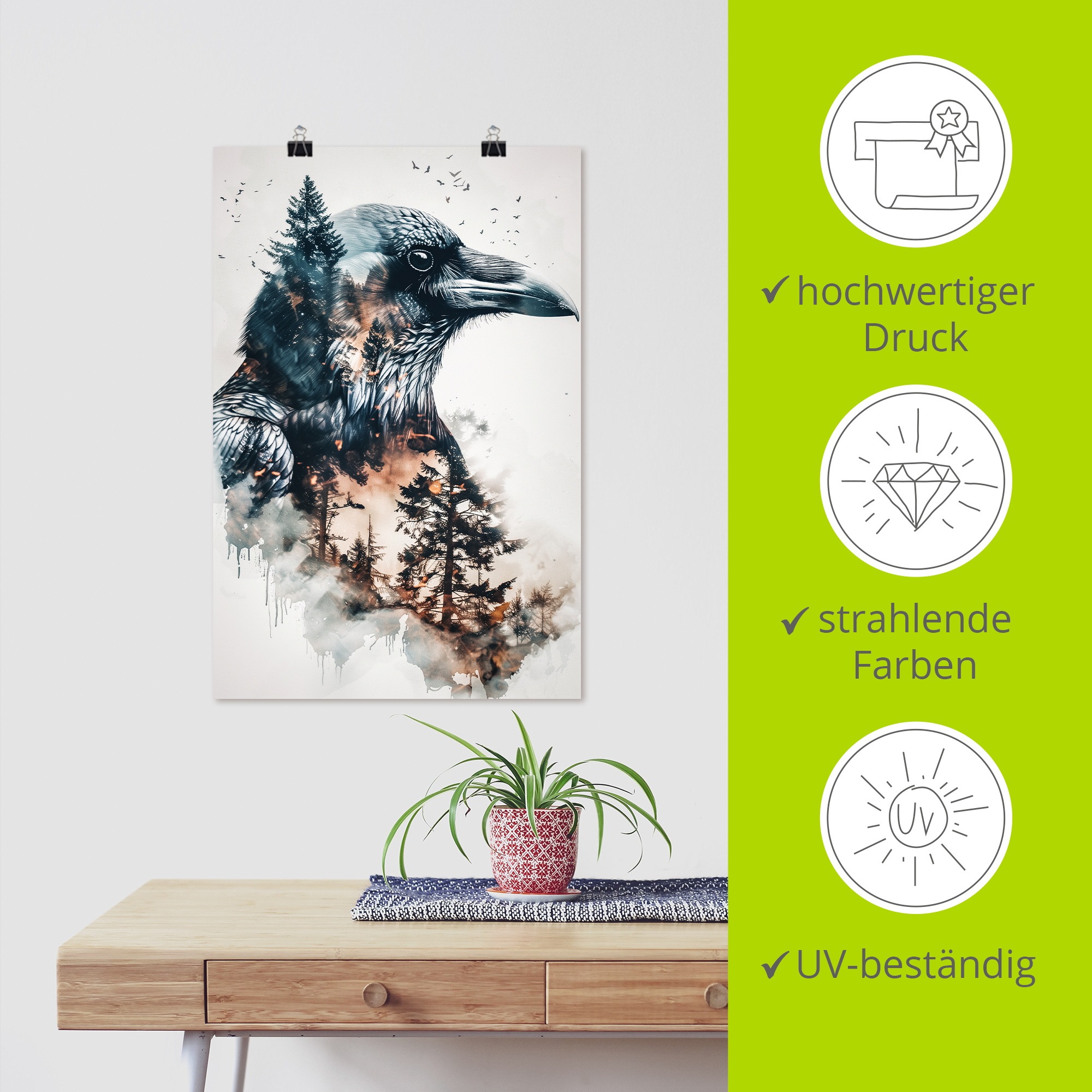 ARTLAND Raven Poster Gray 40x60cm 2