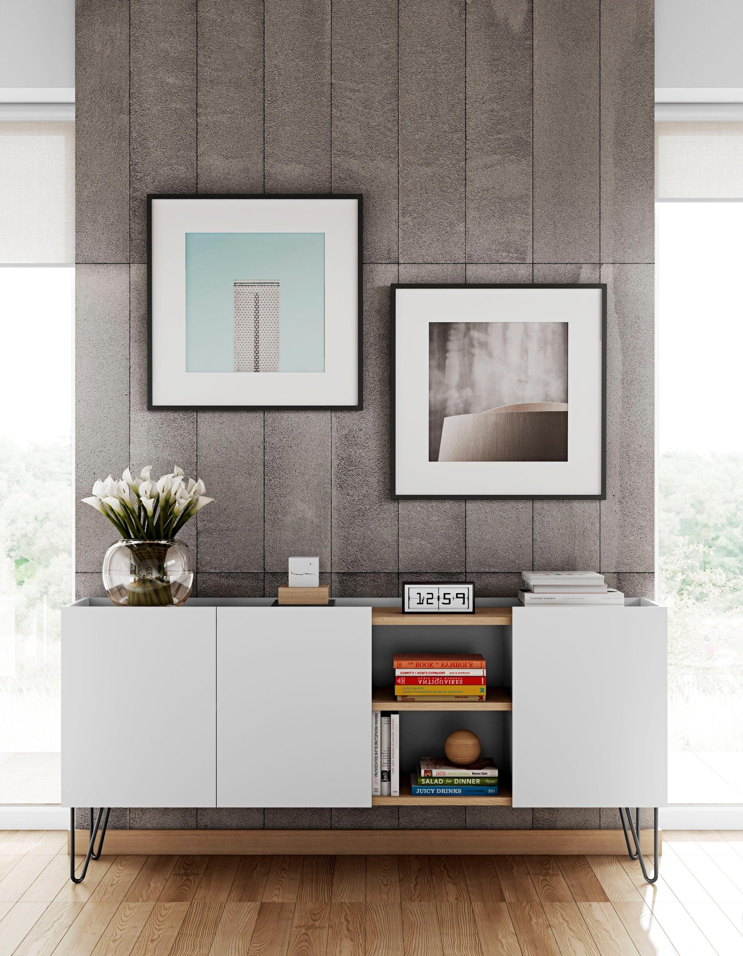 TemaHome Sideboard "Nina", Kommode, schwarz lackiertes Metallgestell; Breite 180 cm