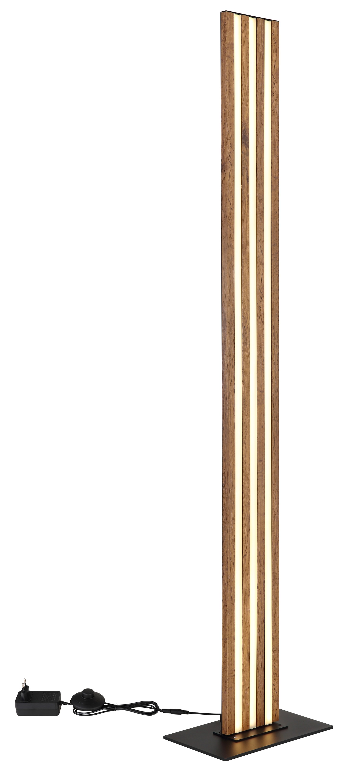 GLOBO LIGHTING Stehlampe »HAYDEN« LED-Modul 1 Stk. Warmweiß Stehleuchte schwarz & Holzoptik, Fußtrittschalter, warmes Licht