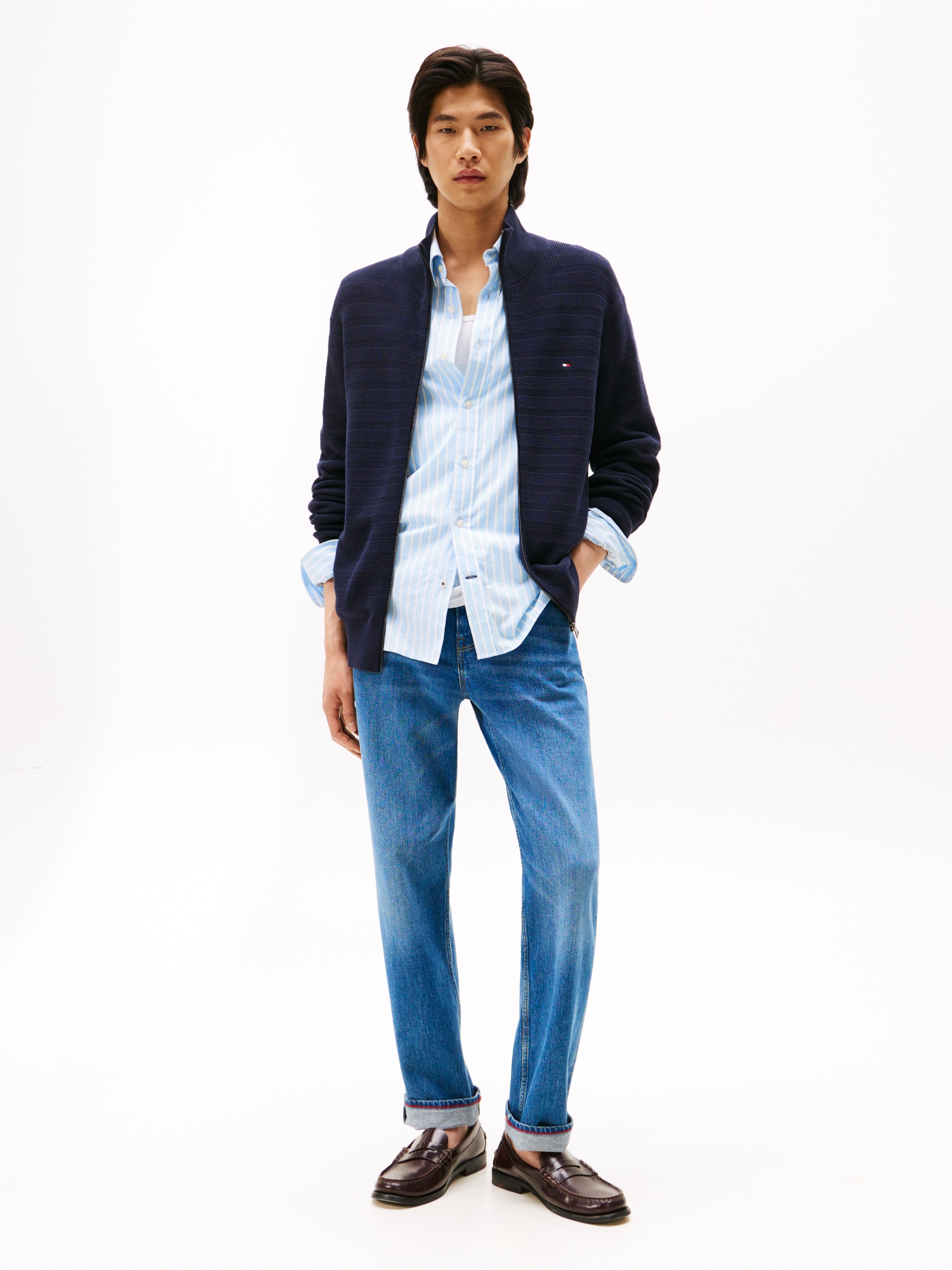 Tommy Hilfiger Strickjacke "STRIPE STRUCTURE", modisches Strickmuster, Steh günstig online kaufen