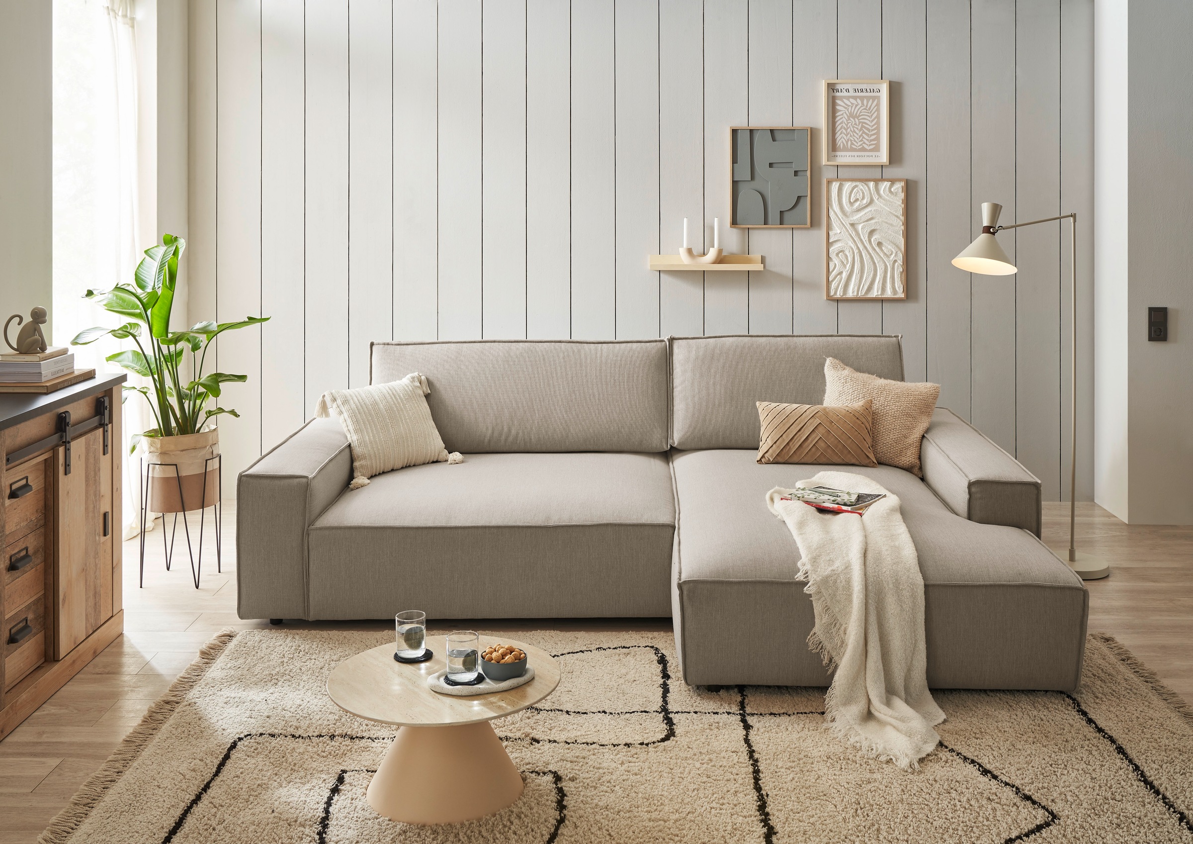 Home affaire Ecksofa »NEU: SHERWOODL XXL 284, Big-Sofa L-Form, tiefe Sitzfläche 95 cm, Cord,«, Leinenoptik, Recamiere rechts/links, auch als Schlafsofa stellbar