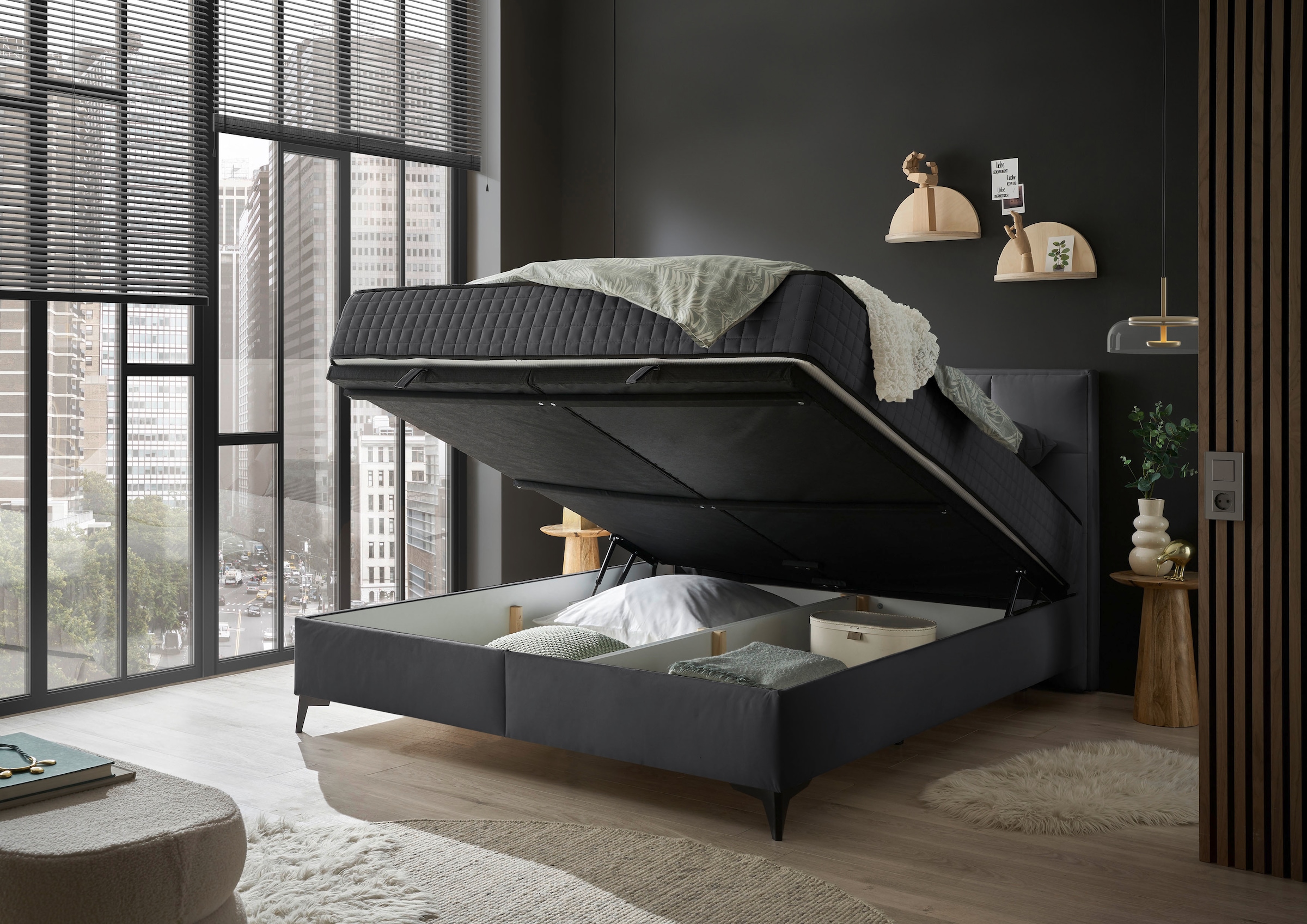 ED EXCITING DESIGN Boxbett »Monroe inkl. Bettkasten, erhältlich in den Breiten 160cm & 180cm«, Duo-Matratze - feste Seite mit Kokosmatte