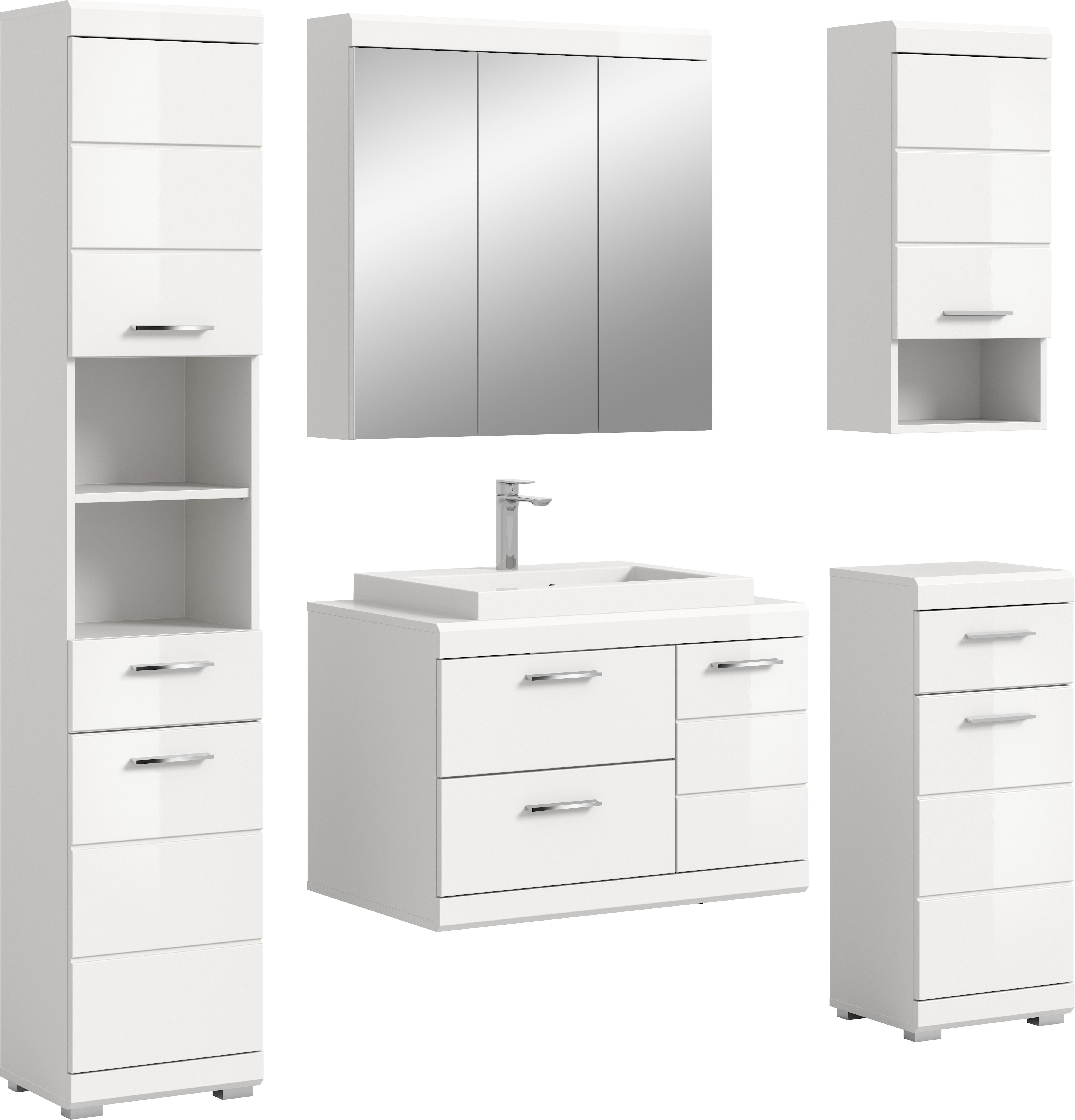 welltime Badmöbel-Set "SIENA, 5-teilig, Waschtisch, Spiegel-, Hänge-, Unter- & Hochschrank"