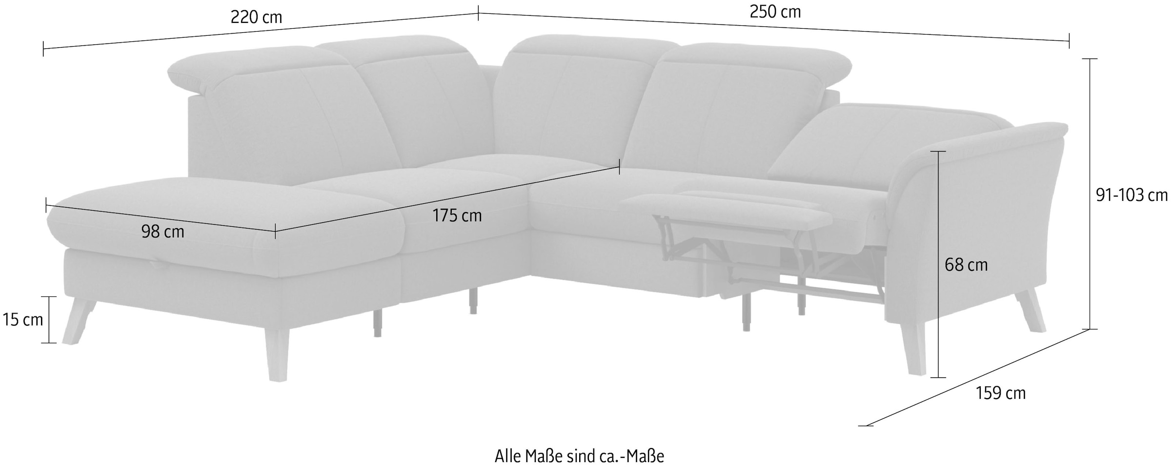 sit&more Ecksofa »Romero L-Form«, wahlweise mit oder ohne TV-Funktion, Bettfunktion, Bettkasten