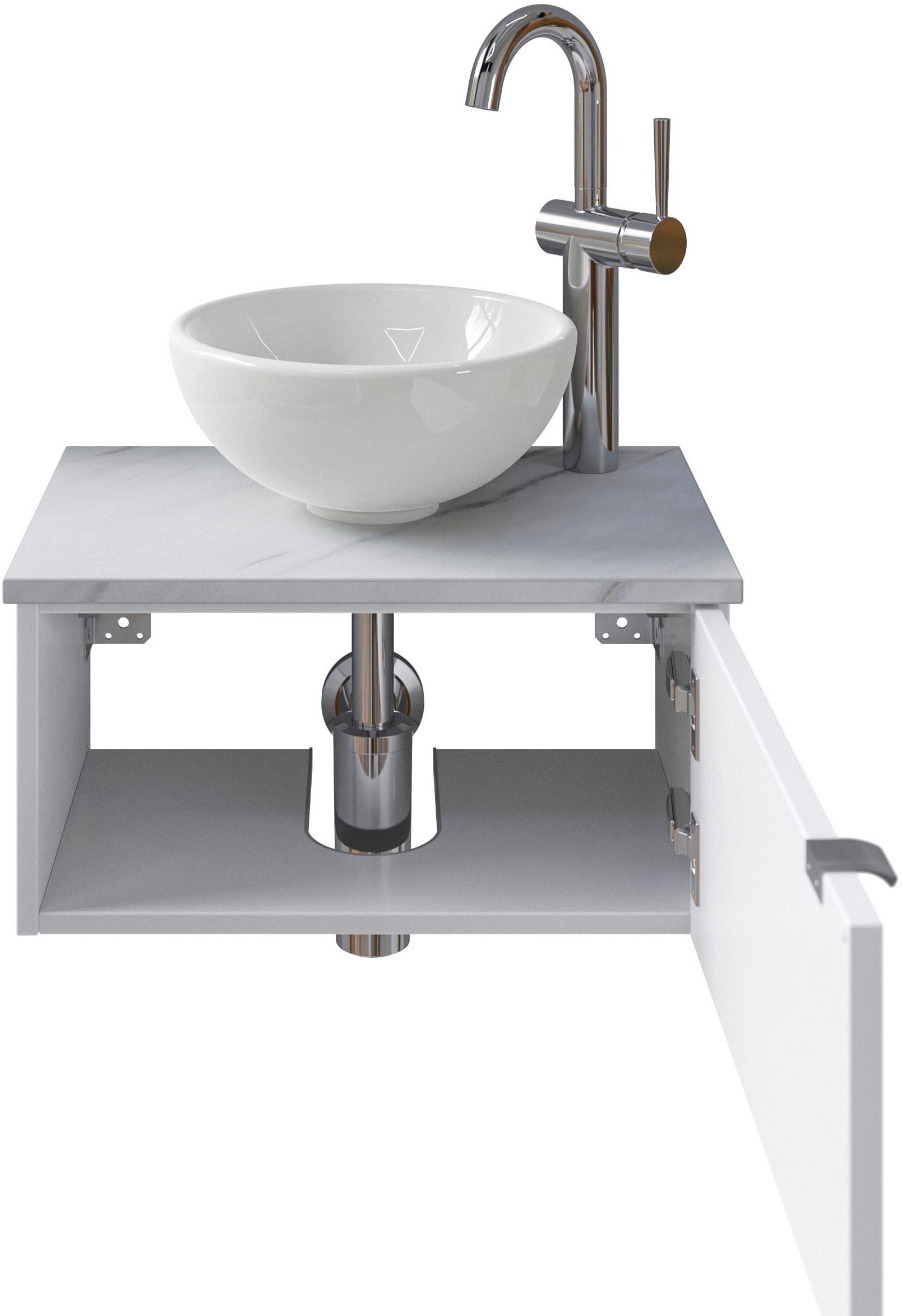 Saphir Waschtisch »Serie 6915 Waschschale mit Unterschrank für Gästebad, Gäste WC«, 51 cm breit, 1 Tür, Waschtischplatte, kleine Bäder, ohne Armatur