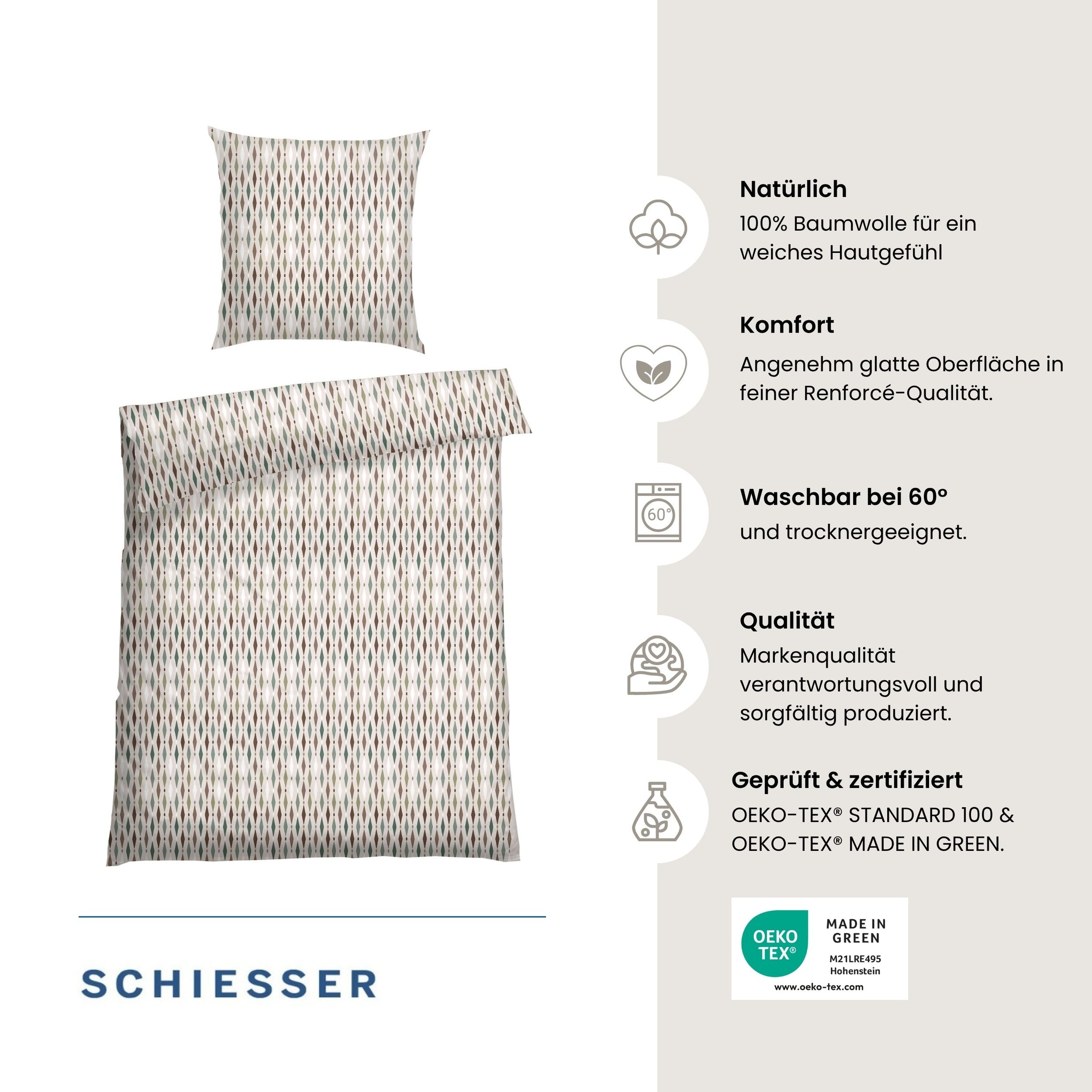 Schiesser Bettwäsche »Lotta aus weicher Baumwolle mit grafischem Muster« 2 tlg. OEKO-TEX® MADE IN GREEN