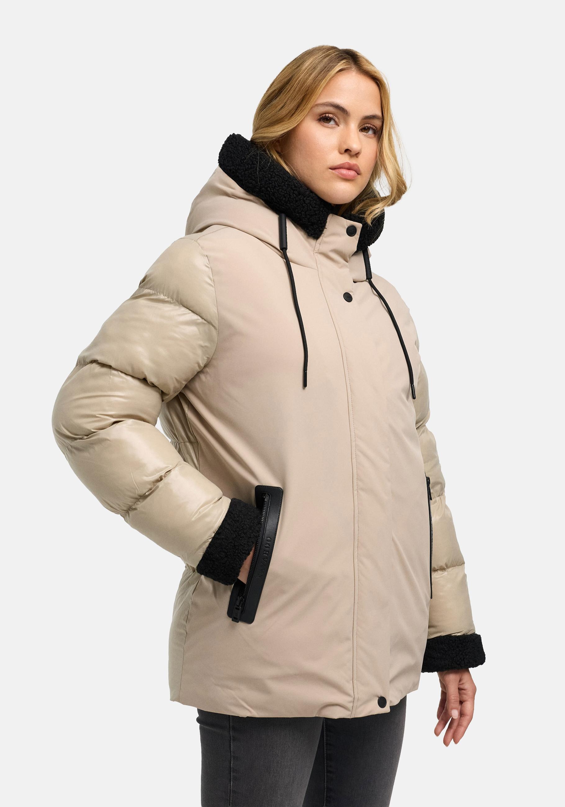 Navahoo Winterjacke "Herzschmelz 14" mit Kapuze Warme Damen Jacke mit Teddy-Kunstfell Details