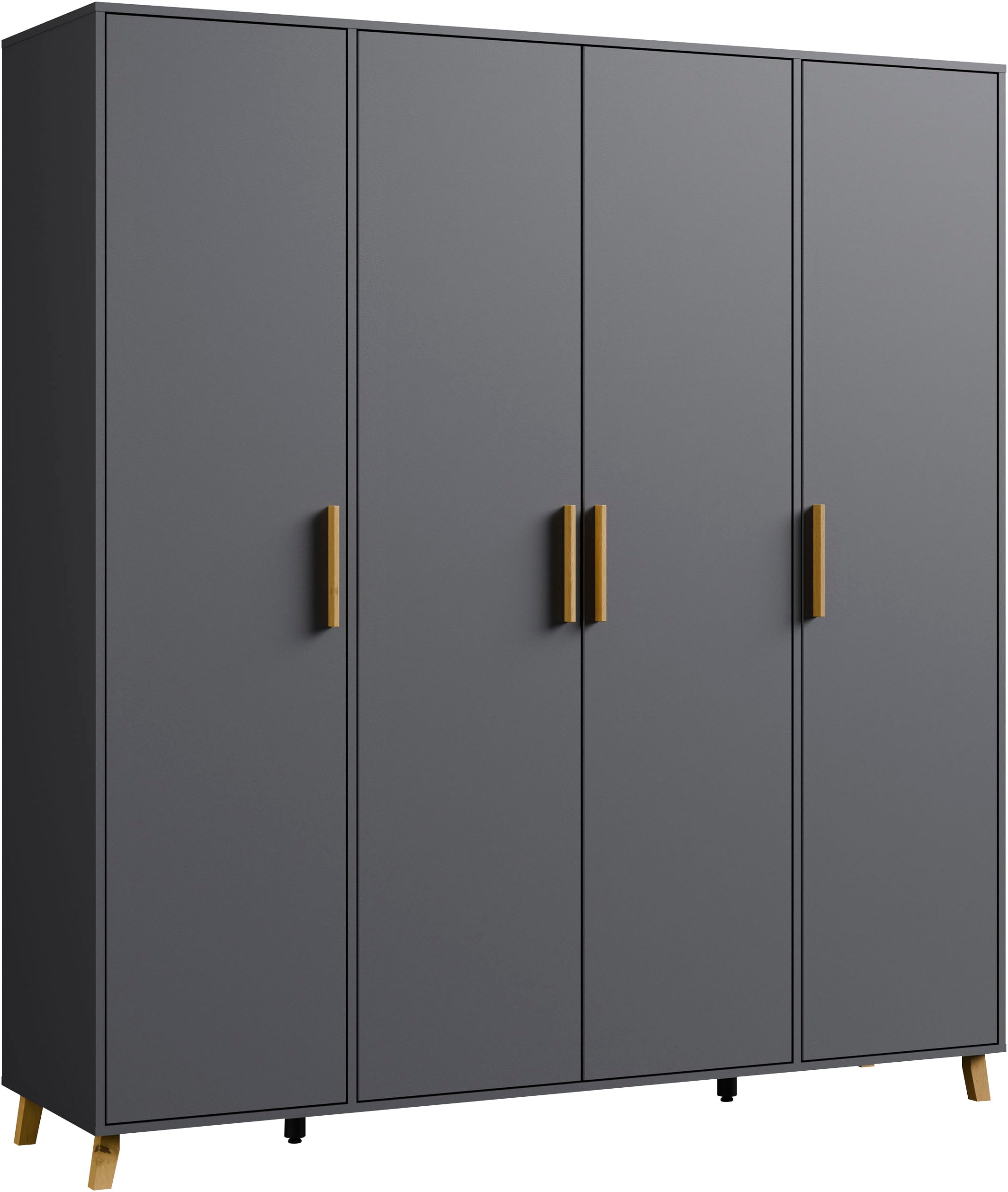 rauch Drehtürenschrank "Kleiderschrank Schrank Garderobe SHINJO Breiten 93/140/187 cm" in 3 verschiedenen Ausstattungen BASIC/CLASSIC/PREMIUM, Griffe und Füße aus Massivholz, viel Stauraum MADE IN GERMANY