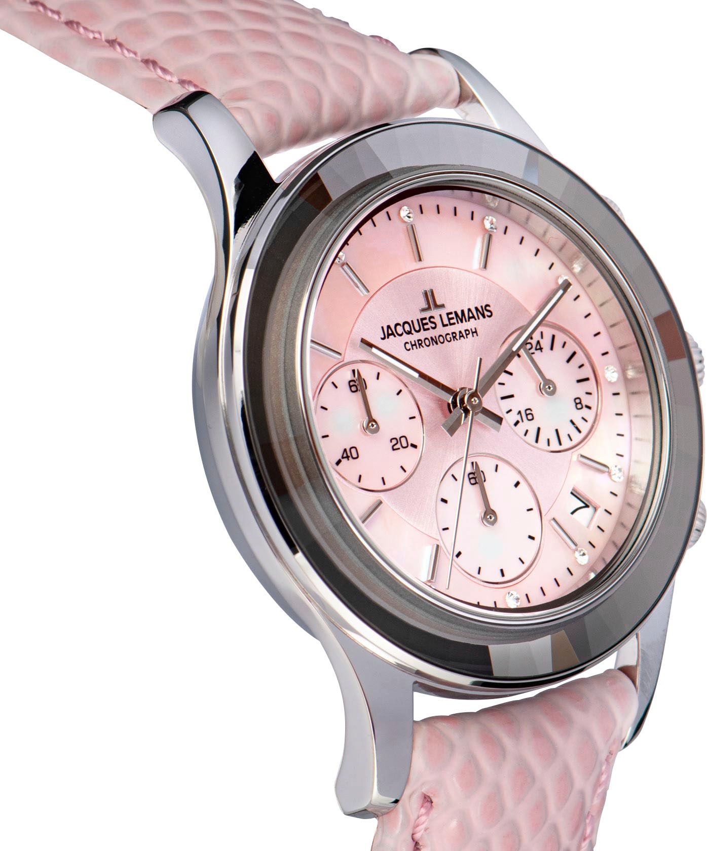 Jacques Lemans Chronograph »Venice«, Armbanduhr, Damenuhr, Lederarmband, Stoppfunktion, Datum, Perlmutt