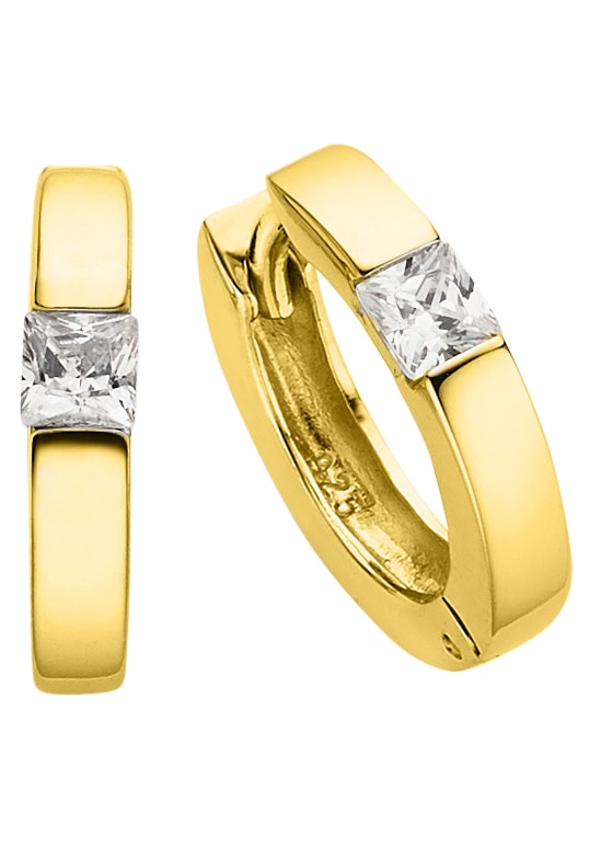 Paar Creolen BRUNO BANANI "Schmuck Geschenk Silber 925 Ohrschmuck Ohrringe", gold (gelbgoldfarben, weiß, kristallweiß), Ohrringe, Damen, 15,2mm, Silber 925 (Sterlingsilber), mit Zirkonia (synth.)