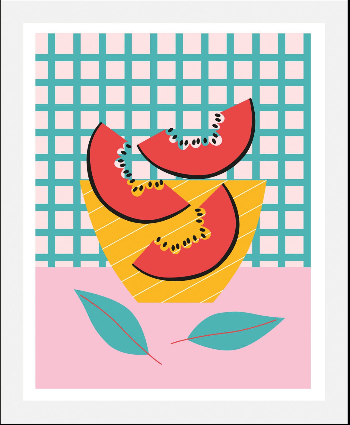 queence Bild »Findus«, Obst-Obst Bilder-Essen-Lebensmittel-Kunst-Abstrakt-Figuren, (1 St.), HD Premium Poster-Druck inkl. Holzrahmen