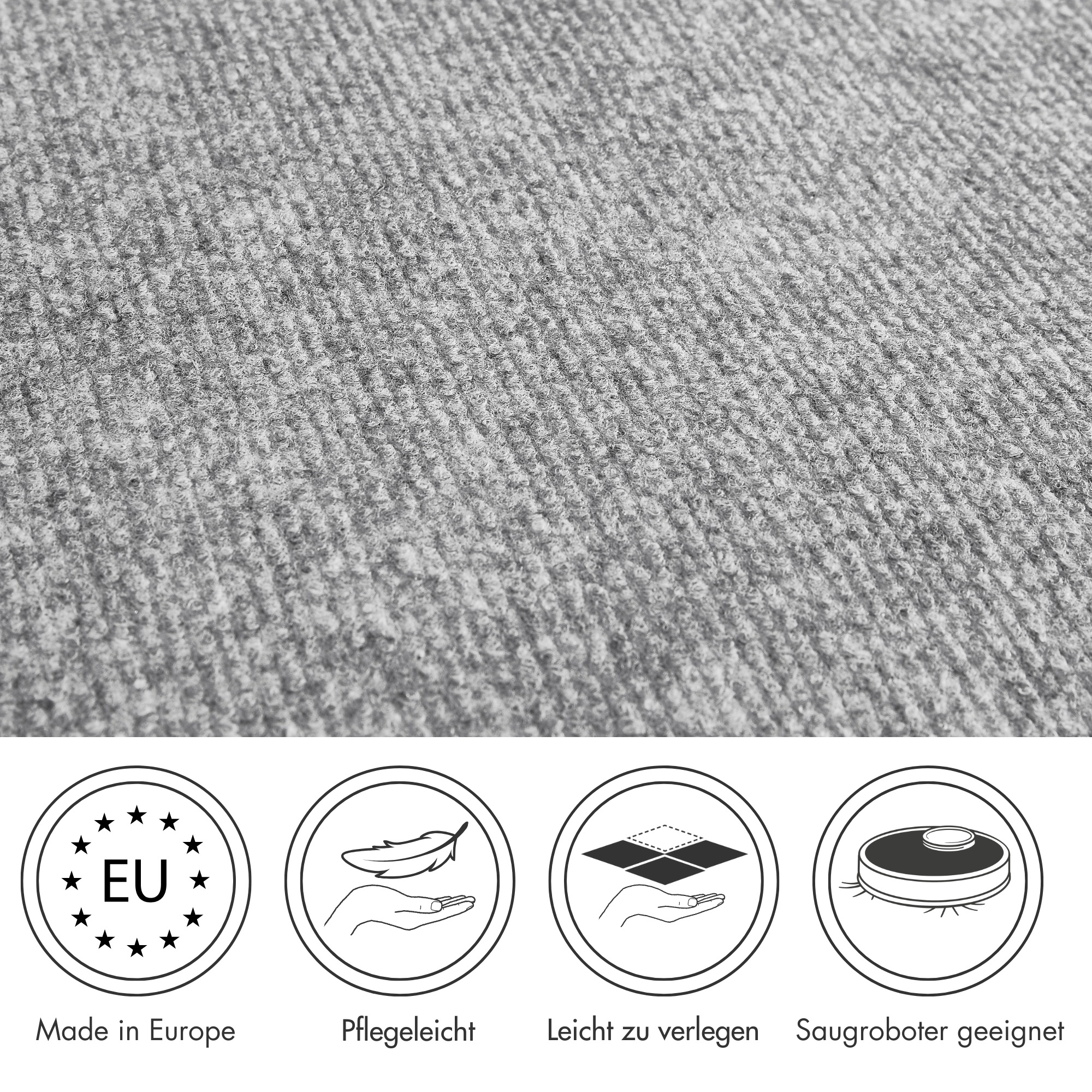 Teppichboden ANDIAMO "Milo, Nadelfilz, Gesamthöhe 2,5 mm, Made in Belgium", grau, B:200cm L:100cm, Polyester, Polypropylen (PP), Teppiche, Uni Farben, Breite 100 cm oder 200 cm, Wohnzimmer, strapazierfähig 3