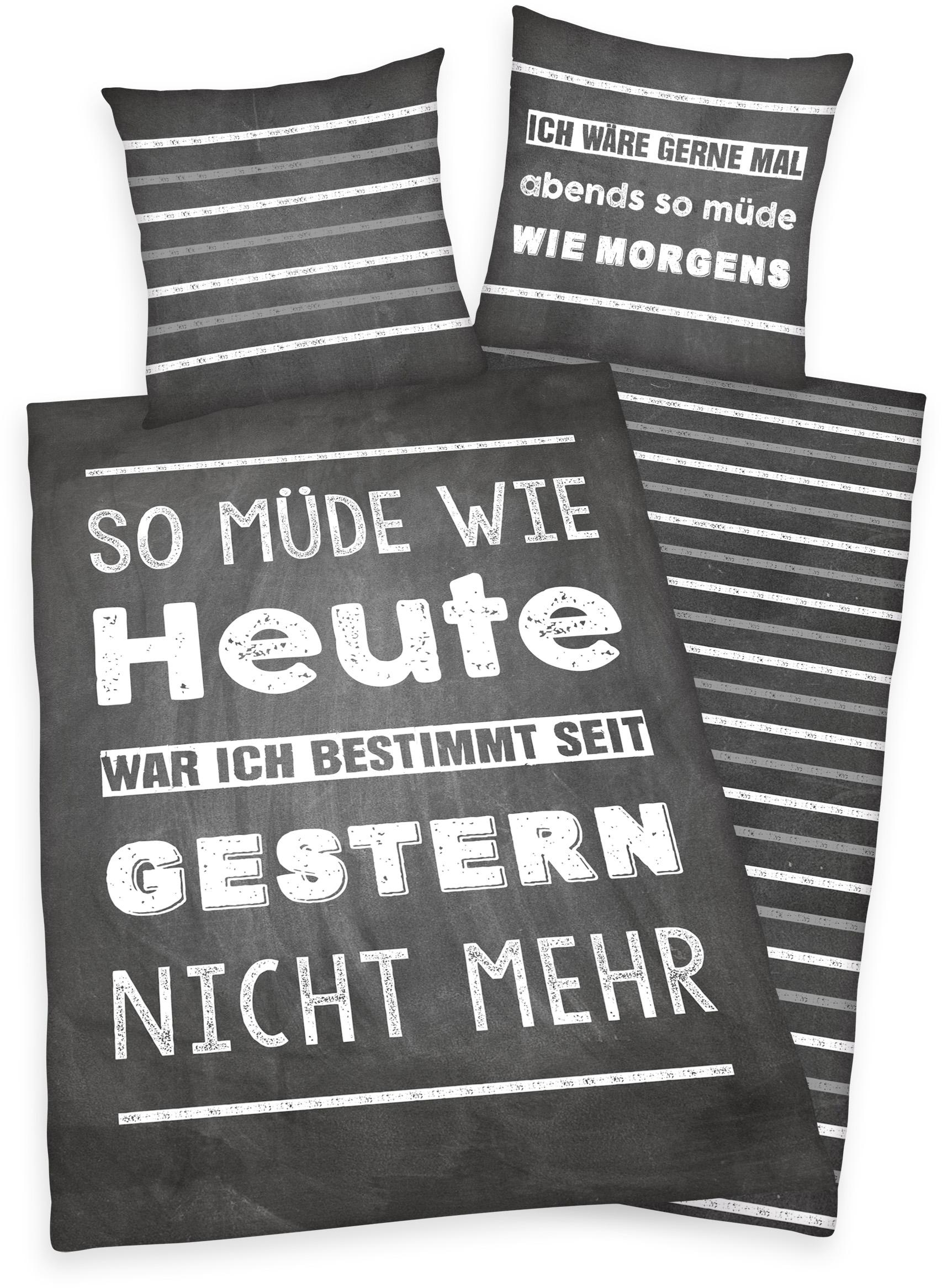 Herding Young Collection Jugendbettwäsche "Müde" 2 Stk. tlg. mit Spruch günstig online kaufen