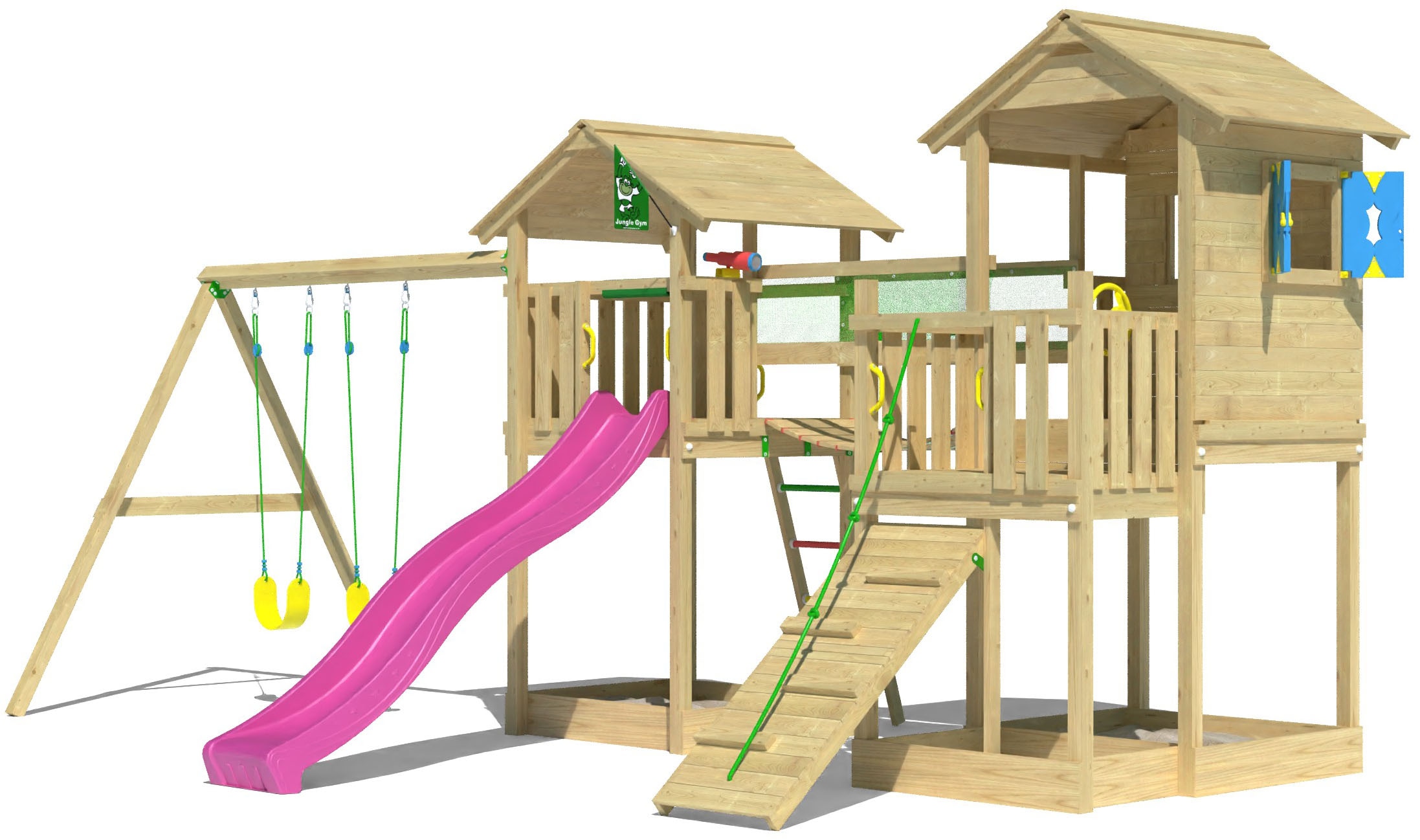 Jungle Gym Spielturm »Stronghold«, (Set), Spielanlage mit 2 Türmen, Schaukel und Rutsche mit Wasseranschluss