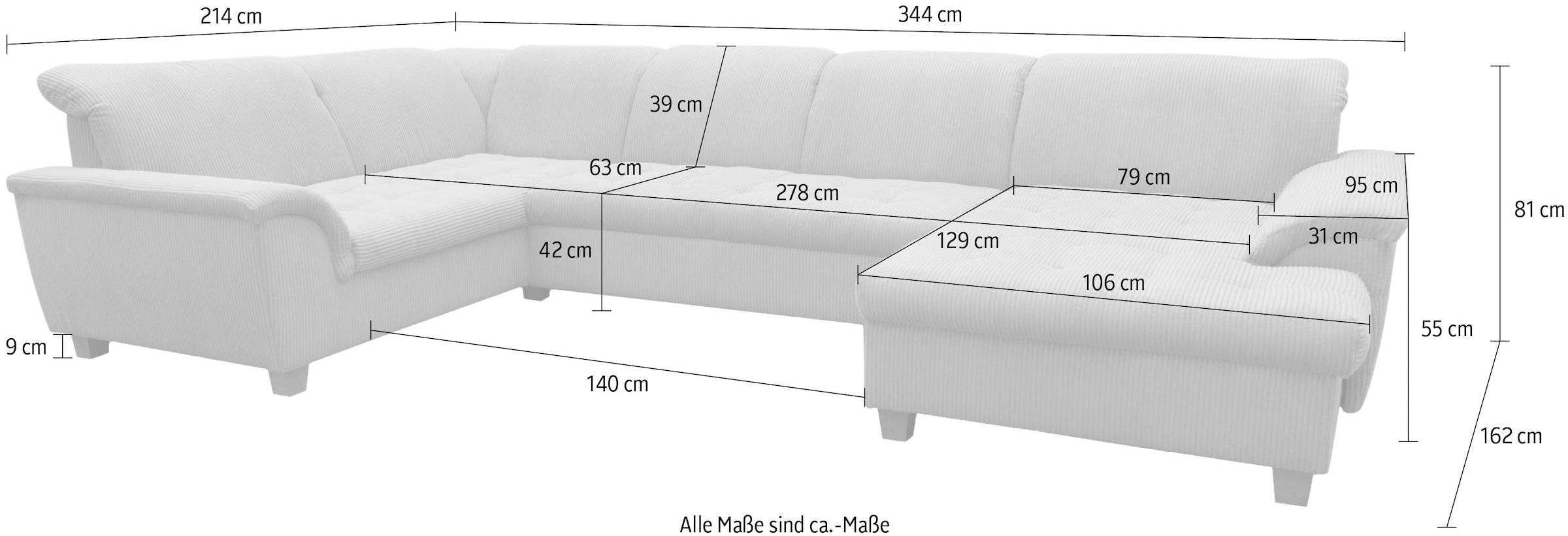OTTO home Wohnlandschaft »Egedal 344 x 214 cm, auch mit Schlaffunktion & Bettkasten, Holzfüße« U-Form, aus pflegeleichtem Lu x us-Microfaser