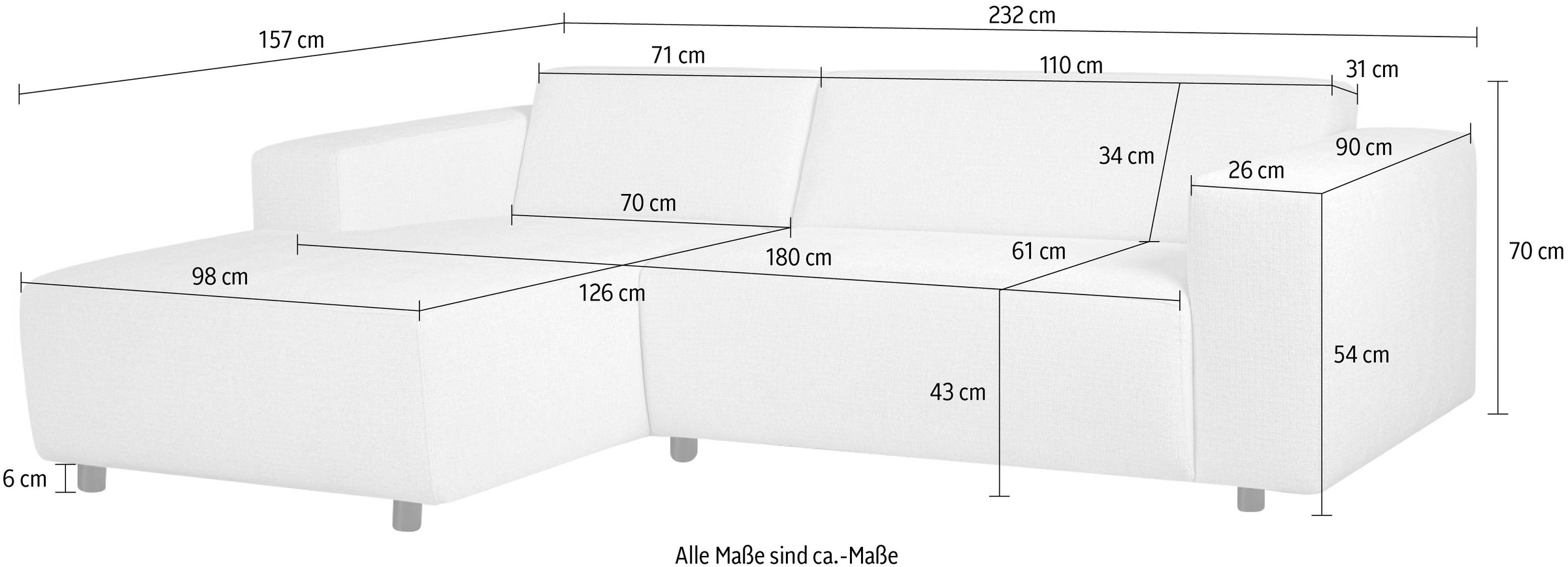 OTTO home Ecksofa »Jellon kompakte Eckcouch« Breite 232 cm, L-Form, Chenille, mit Welleunterfederung