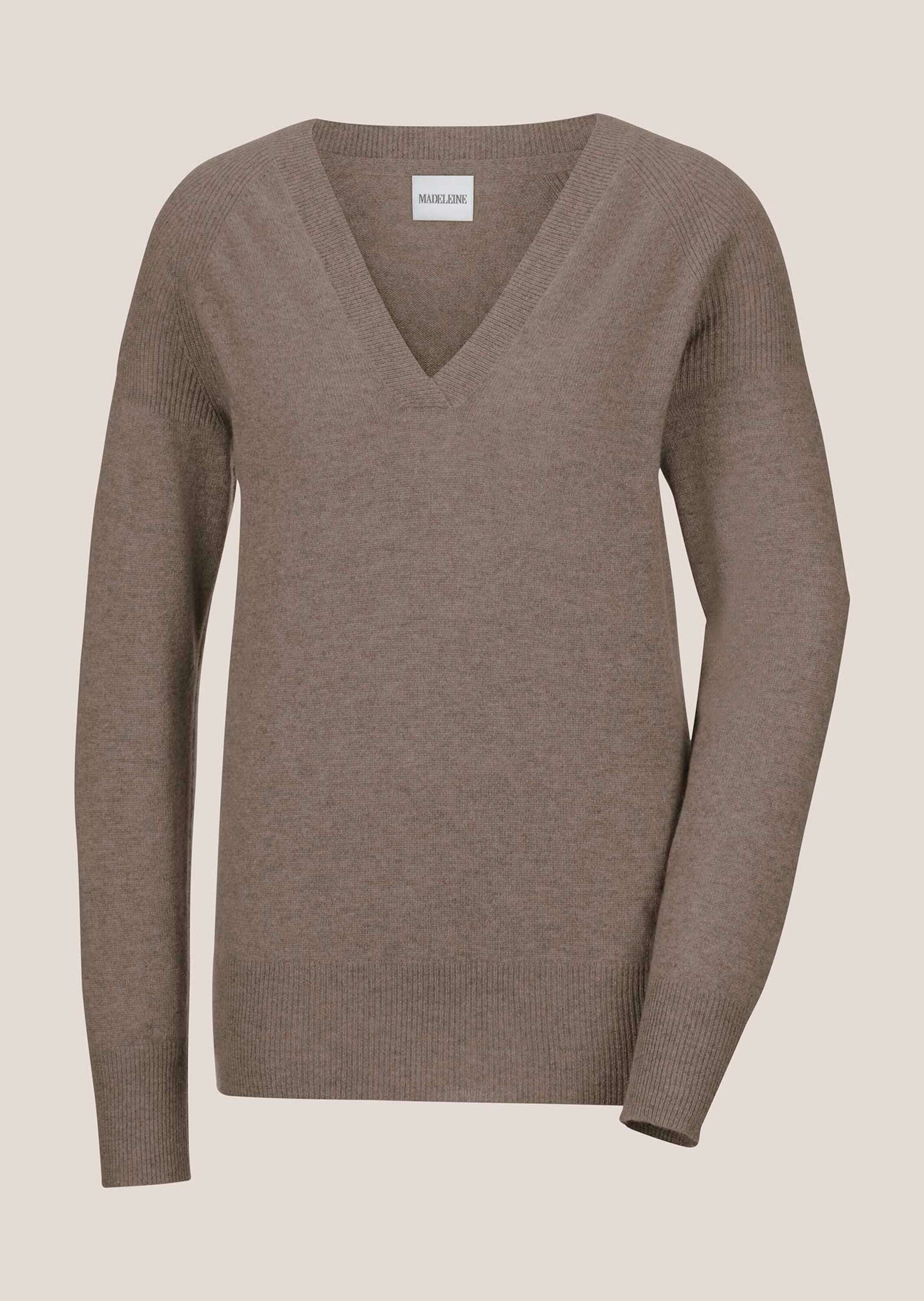 MADELEINE Longpullover »Pullover Kaschmirpullover mit V-Ausschnitt« Edles Maschenbild