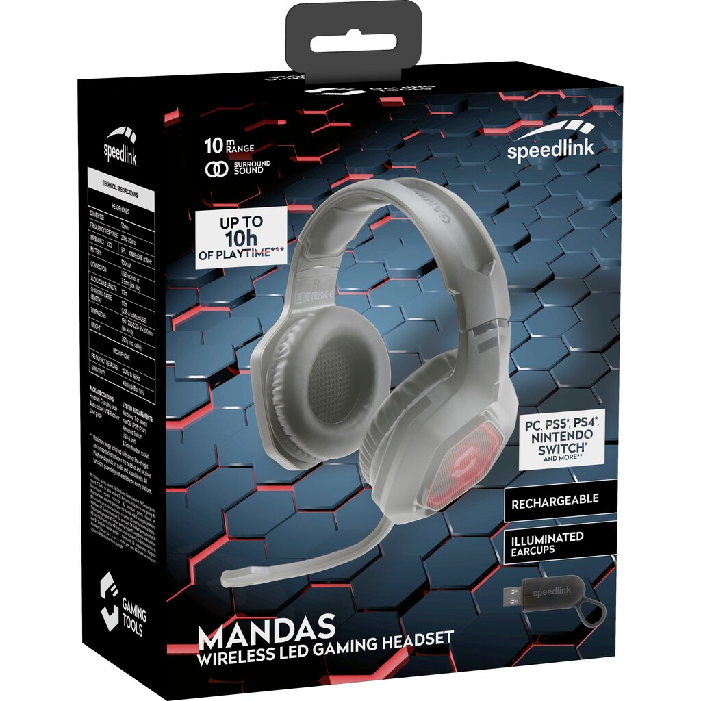Speedlink Wireless-Headset »MANDAS LED wireless«, Integrierter Lautstärkeregler