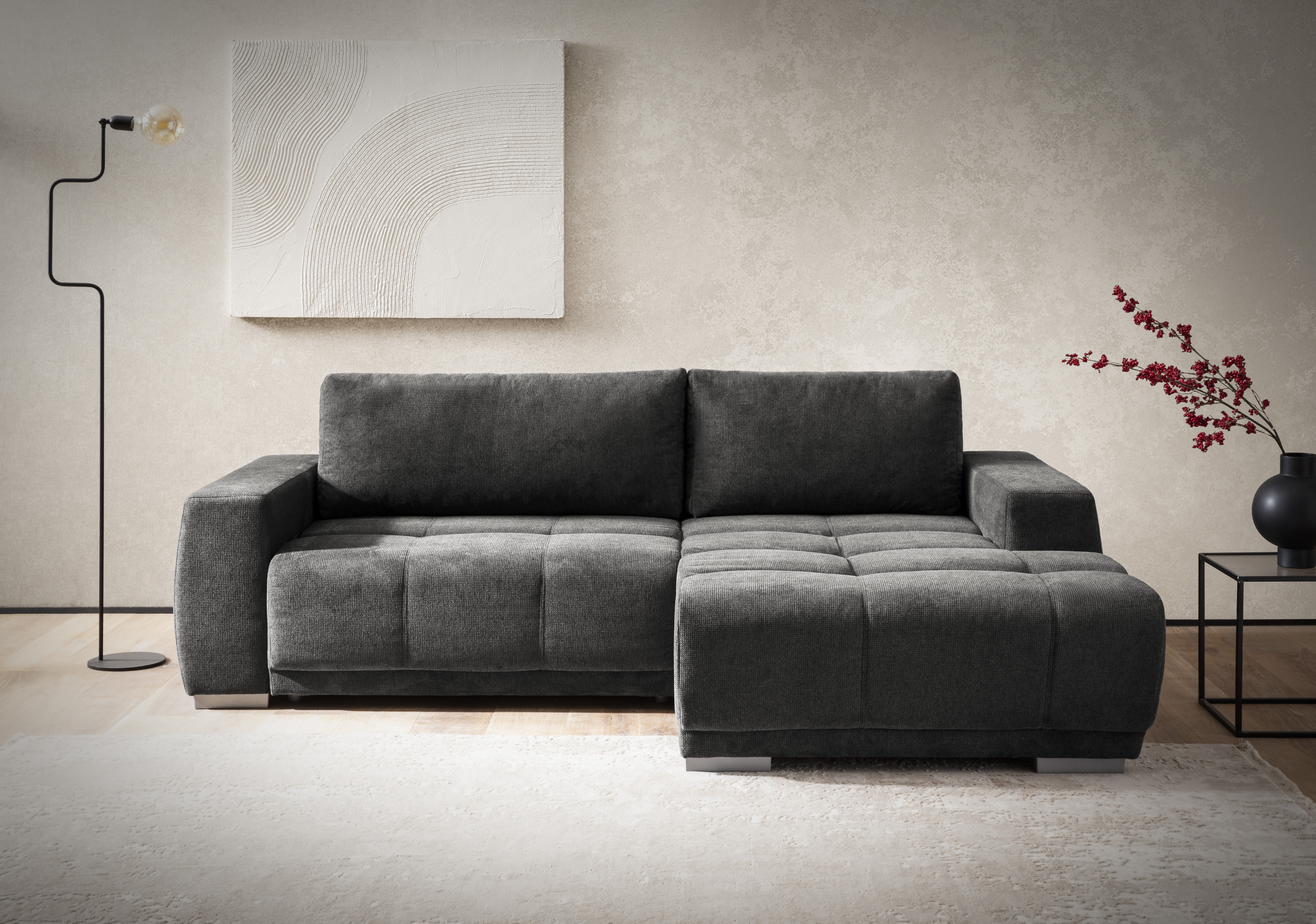 OTTO home Ecksofa "Bolero L-Form, B: 241 cm, bequeme Wellenunterfederung, wahlweise" mit Schlaffunktion und Bettkasten, Liegefläche 187x122cm, Gästebett