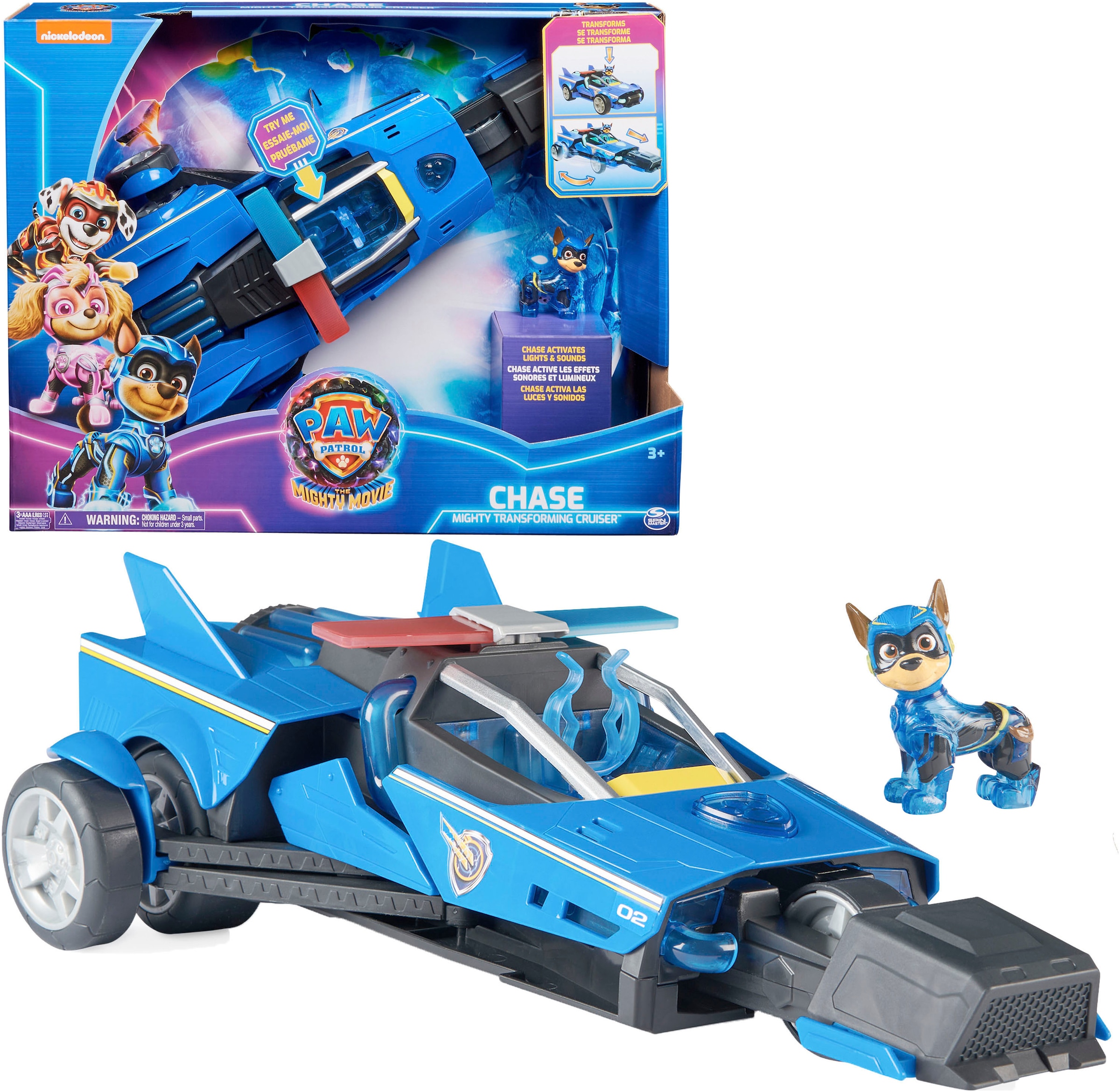 Spin Master Spielzeug-Rennwagen »Paw Patrol - Movie II - Chases Deluxe Raketen-Fahrzeug«, Superhelden-Raketenfahrzeug inkl. Chase Figur