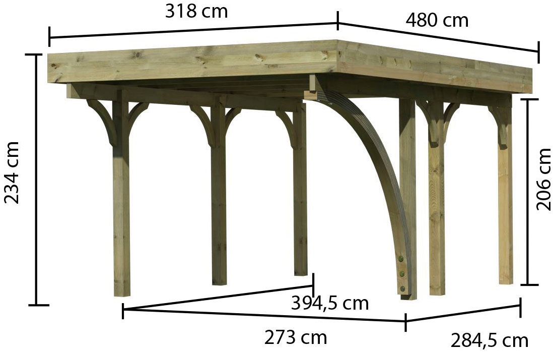 Karibu Einzelcarport »»Classic 1 SET« Stahl-Dach Variante B, mit einem Einfahrtsbogen«, Masivholz, 250 cm, KDI, aus Masivholz