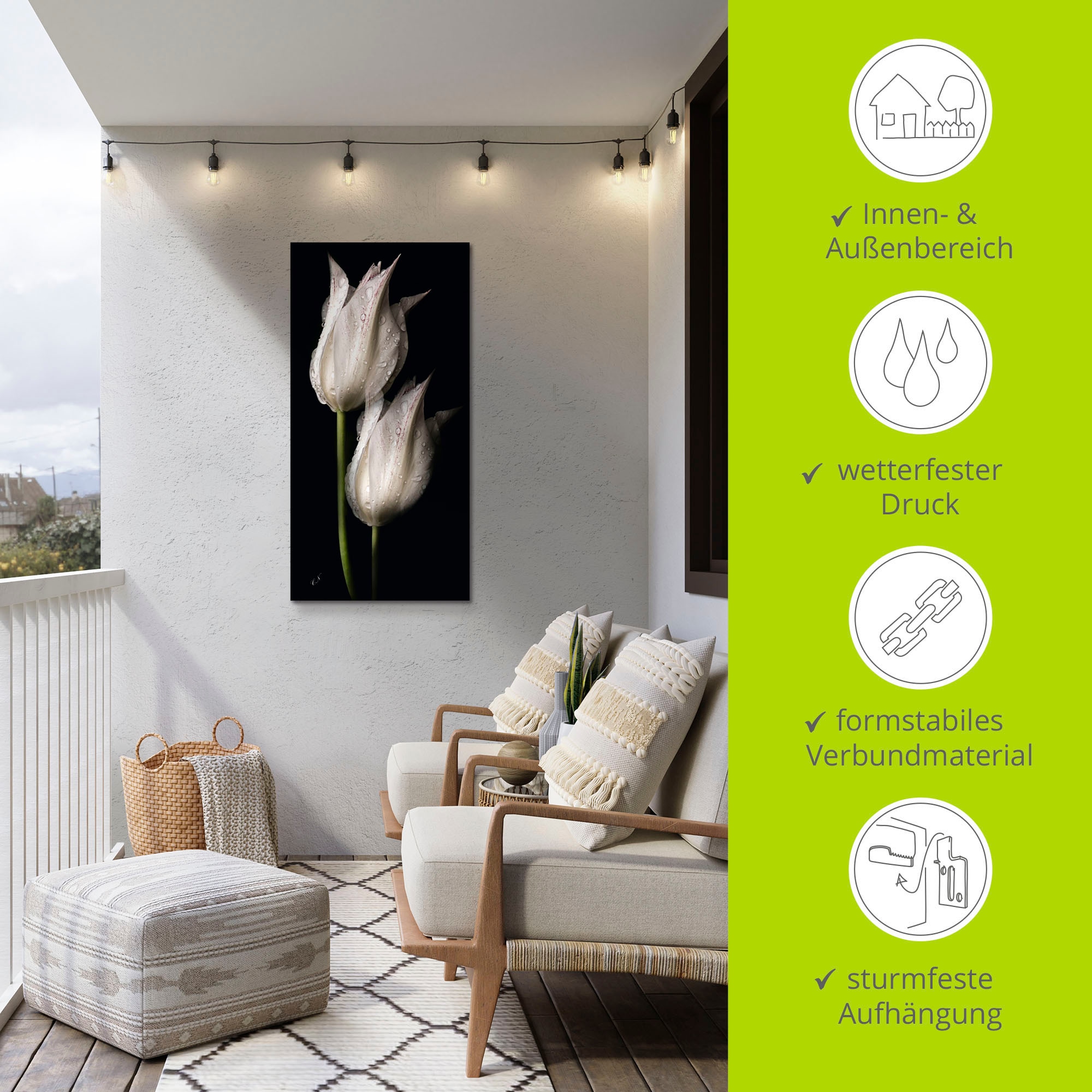 Artland Wandbild »Weiße Tulpen in der Nacht«, Blumenbilder, (1 St.), als Alubild, Outdoorbild, Leinwandbild, Poster, Wandaufkleber