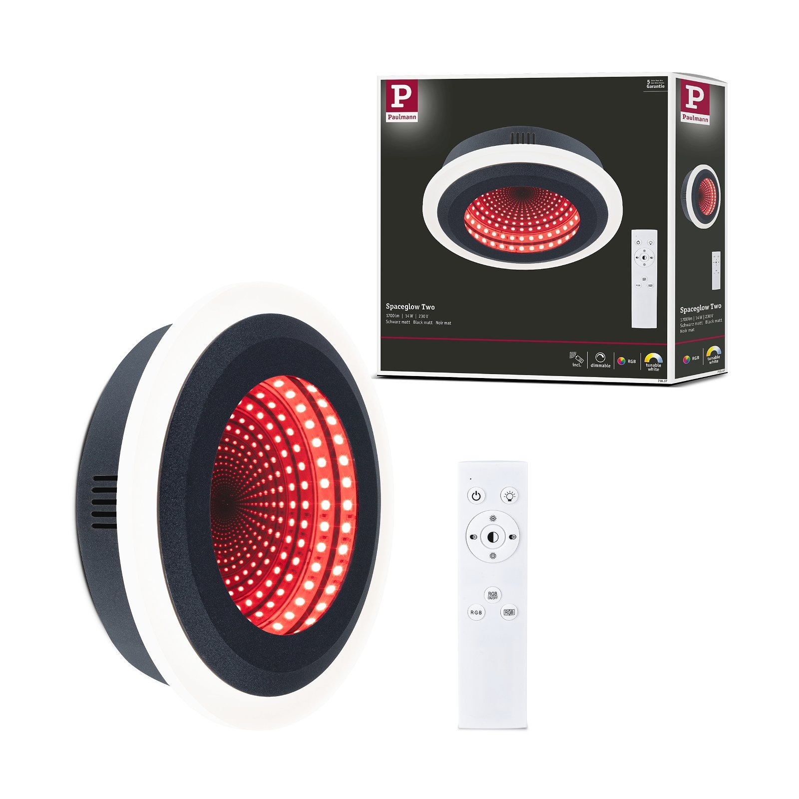 Paulmann LED Deckenleuchte »Spaceglow Two RGB+ 1200lm 230V 14W Schwarz matt«, 1 flammig, dimmbar