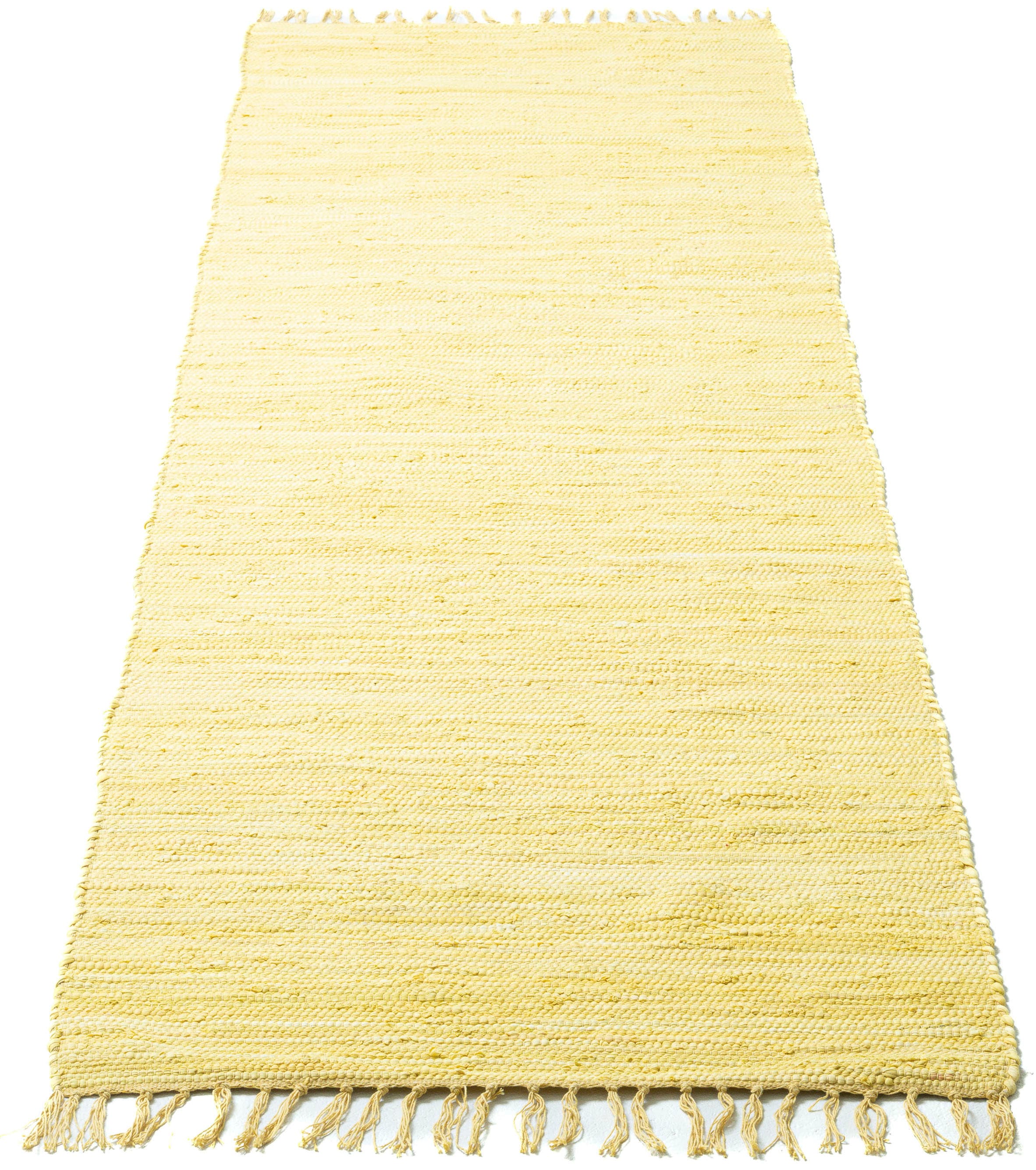 Teppich OTTO HOME "Paul" Gr. 12, gelb, B:70cm H:5mm L:250cm, Baumwolle, Teppiche, Teppich, Wendeteppich, Uni, handgewebt, mit Fransen, reine Baumwolle, Läufer
