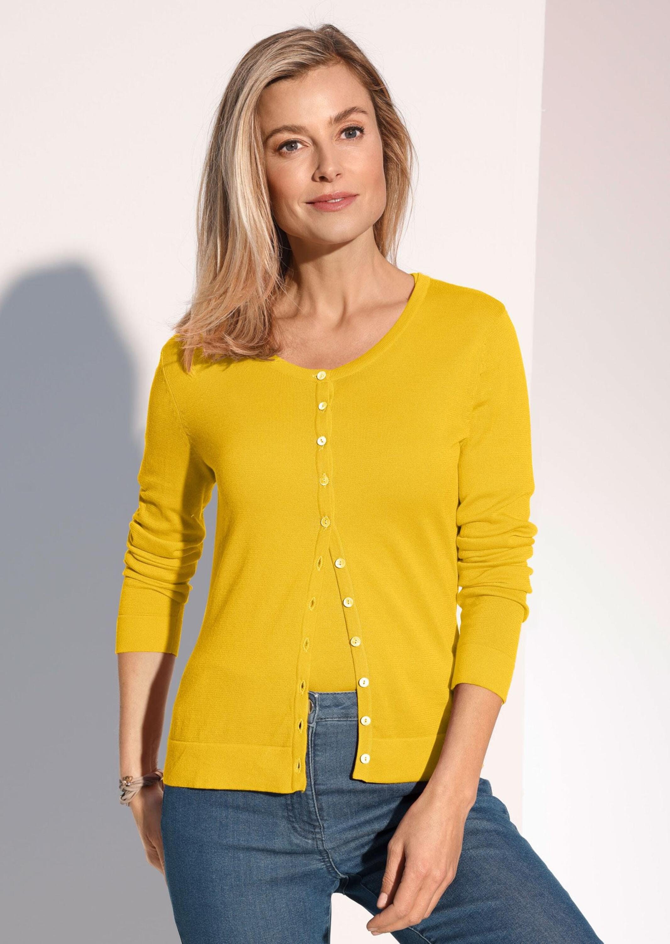 GOLDNER Strickpullover »Kurzgröße Figurnahes Twin-Set aus Pima-Baumwolle«