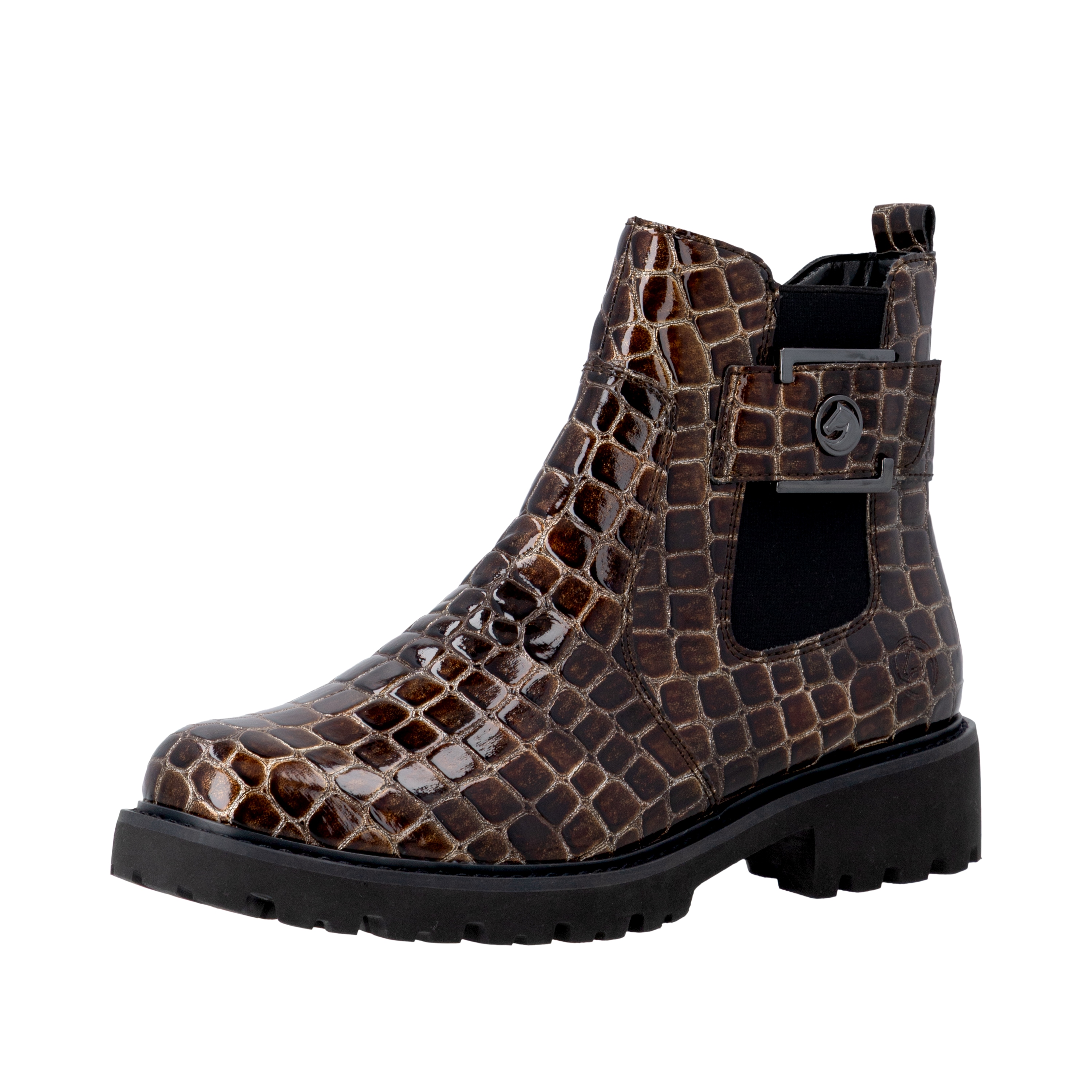 Remonte Chelseaboots Blockabsatz, Stiefelette, Lackboots in trendiger Optik