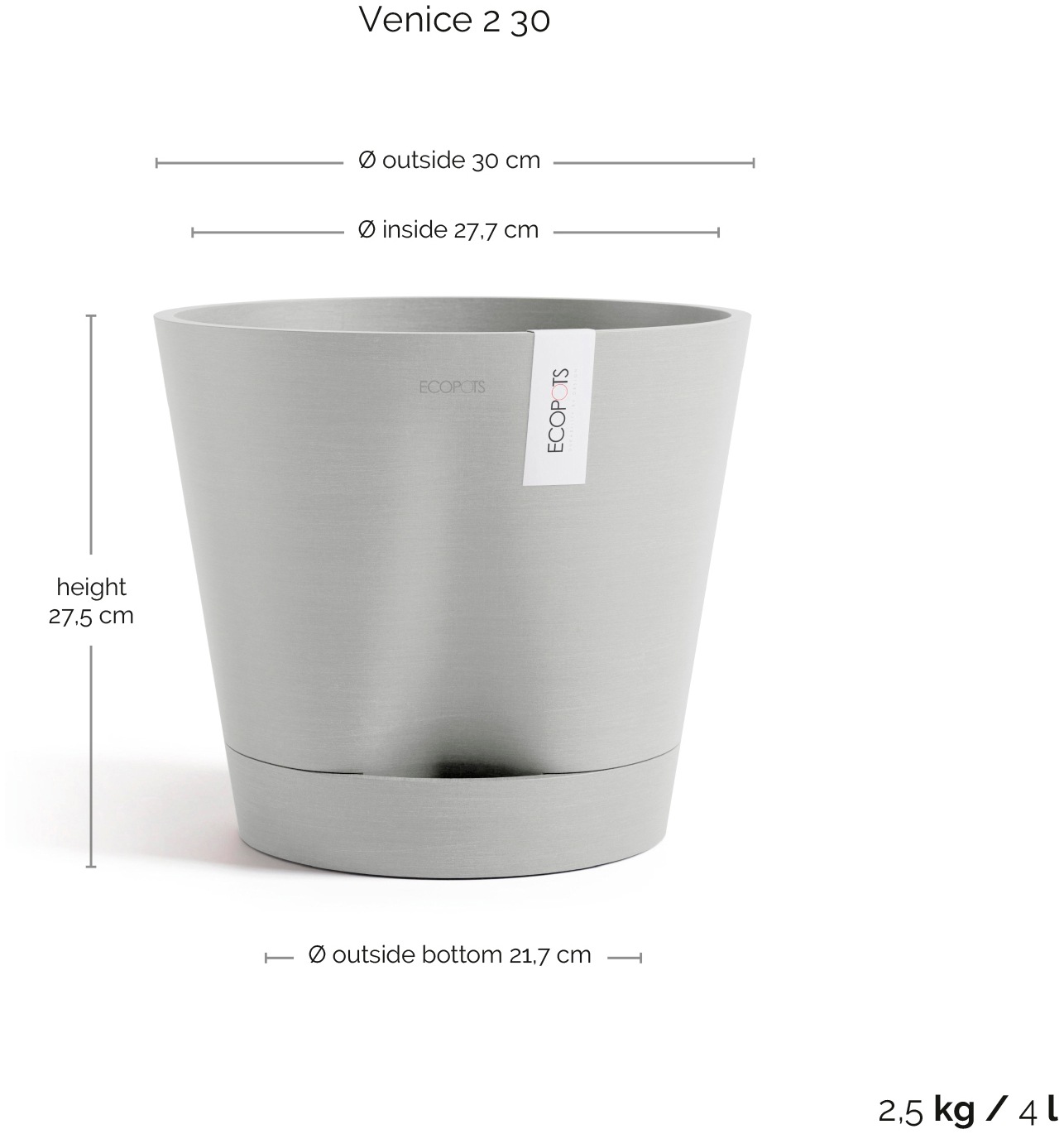 ECOPOTS Blumentopf »Venice 2 30 Weißgrau«, für den Innenbereich