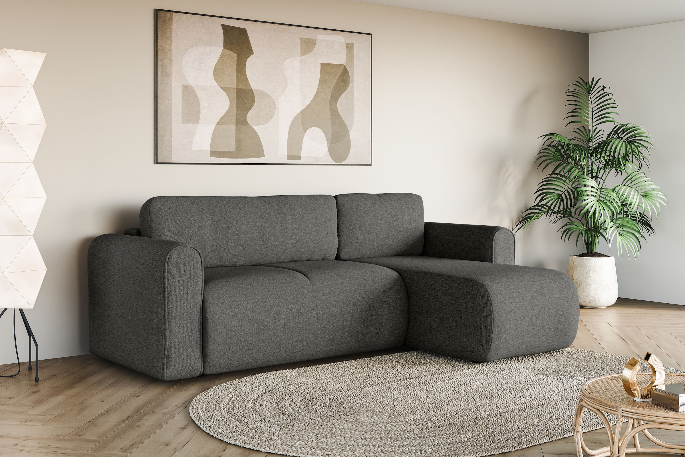 INOSIGN Ecksofa »Zacharia wahlweise Schlafsofa mit Bettkasten, B/T/H 250/166/86 cm«, L-Form mit Wellenunterfederung, Recamiere beidseitig montierbar