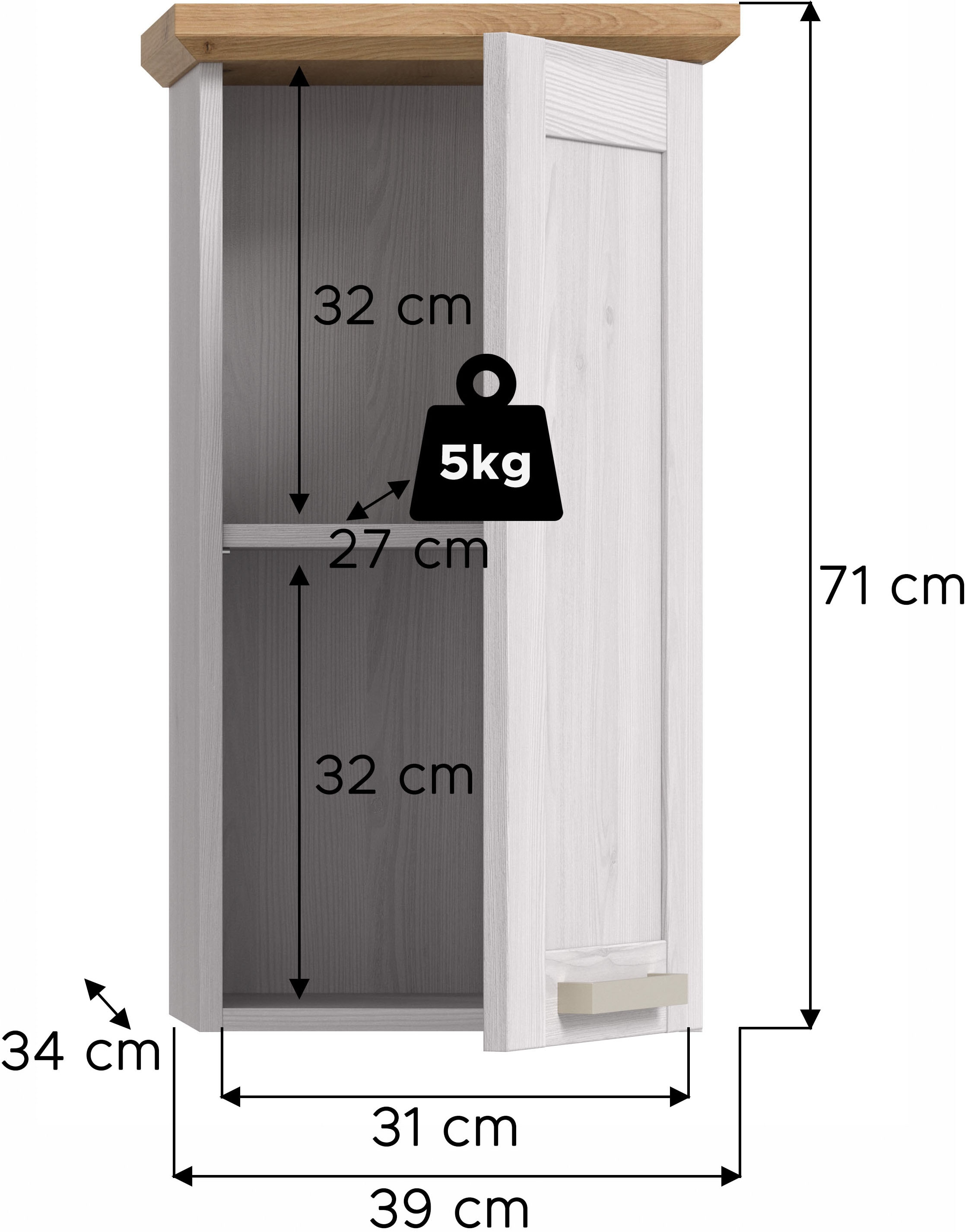 welltime Hängeschrank »COSENZA, Breite 39cm, 1 Tür, 1 Einlegeboden, 2 Fächer« in Landhausoptik, mit weiteren Artikel der Serie kombinierbar, 1 Stk. tlg. Hängeschrank, Bad, Badezimmerschrank