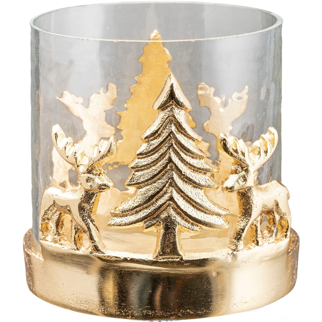 Creativ home Windlicht »Kerzenhalter Weihnachtslandschaft, mit Baum und Reh«, (Set, 2 St.)