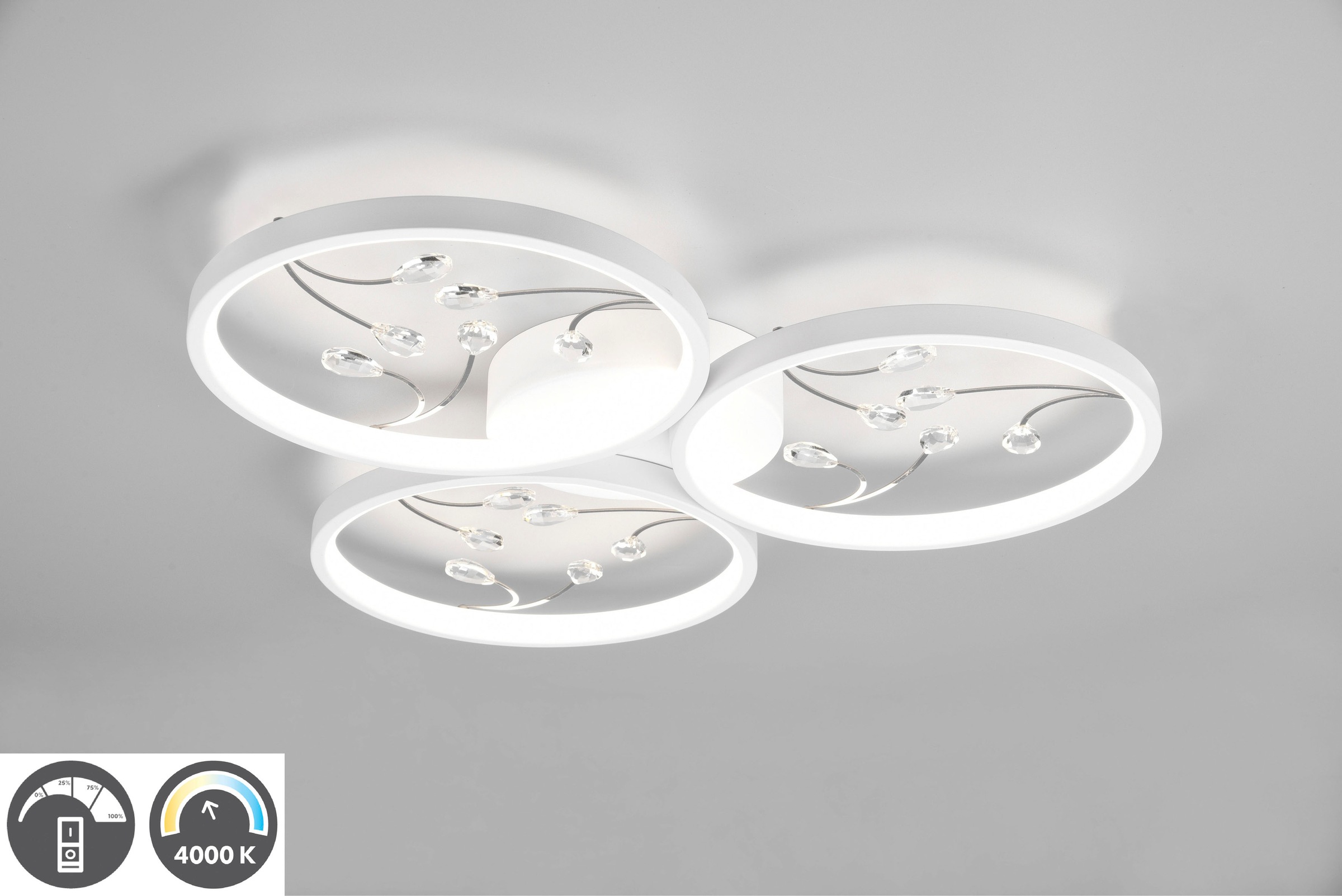 TRIO Leuchten LED Deckenleuchte »Groovy«, 1 flammig, Leuchtmittel LED-Board | LED fest integriert, Deckenlampe 4000K mit Glas-Deko, 3 Dimmstufen, LED 30W 3800 Lumen
