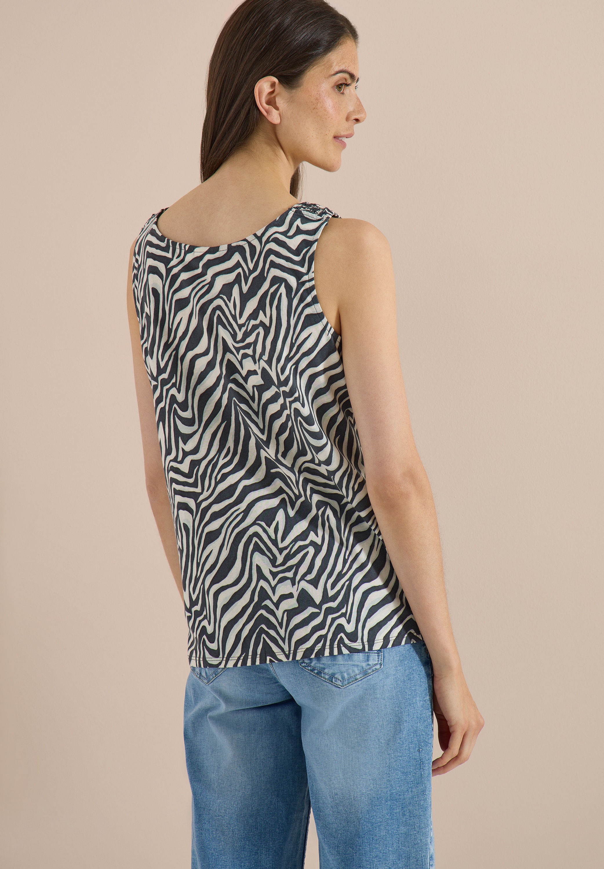 Cecil Shirttop Sommertop, Baumwolle, mit Smokdetail