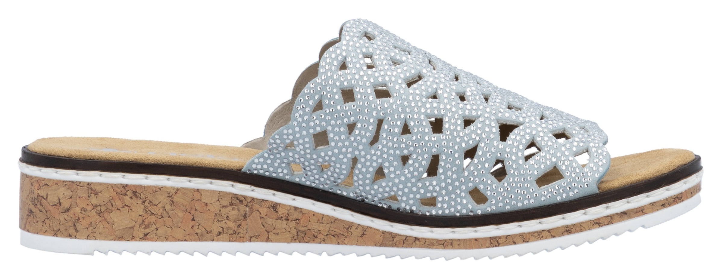 Rieker Pantolette, Sommerschuh, Schlappen, Hausschuh, Keilabsatz mit Perfortion