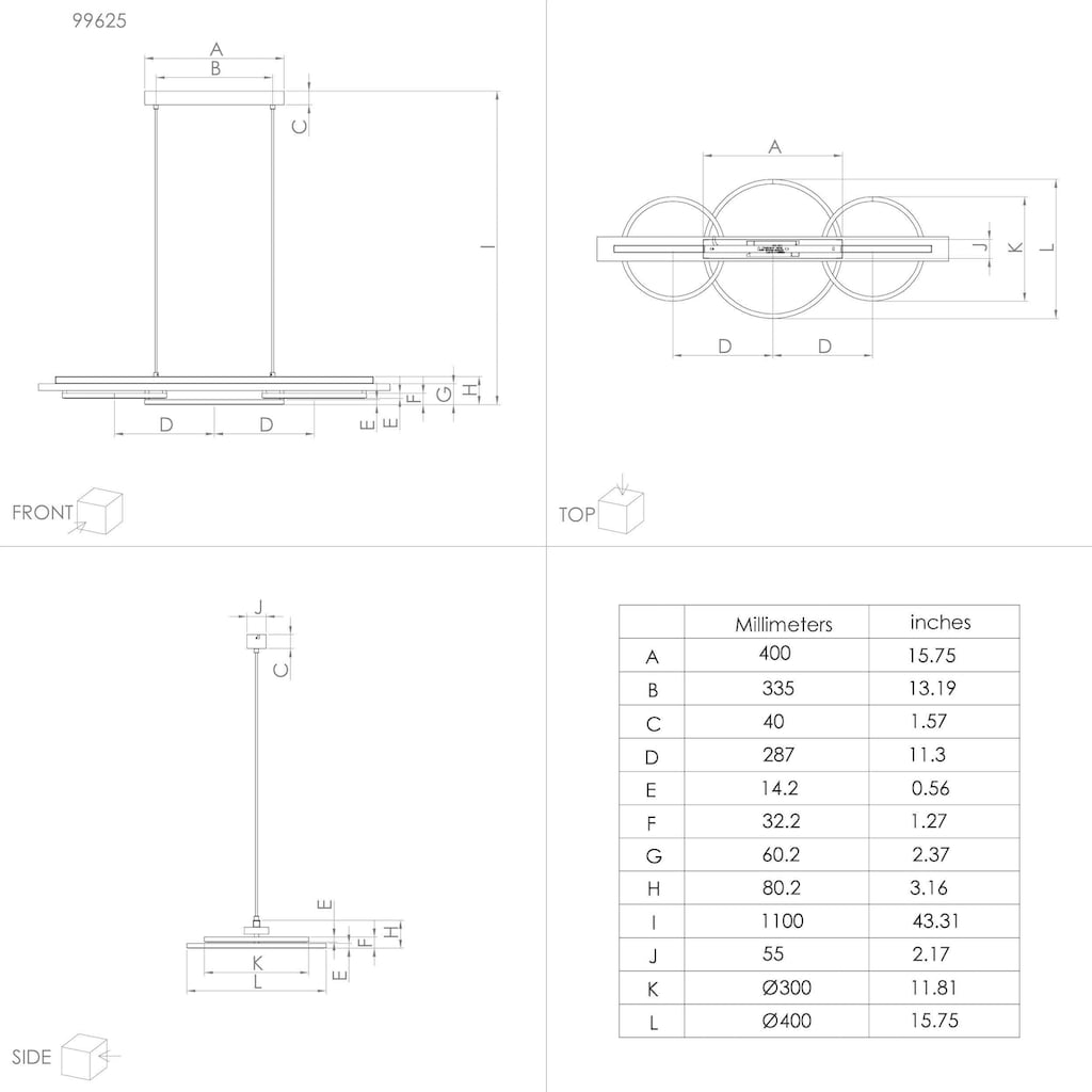 EGLO Hängeleuchte »BOYAL« in schwarz und braun aus Stahl, inkl. LED fest integriert - 2 x 12,5 Watt und 1 x 15,5Watt