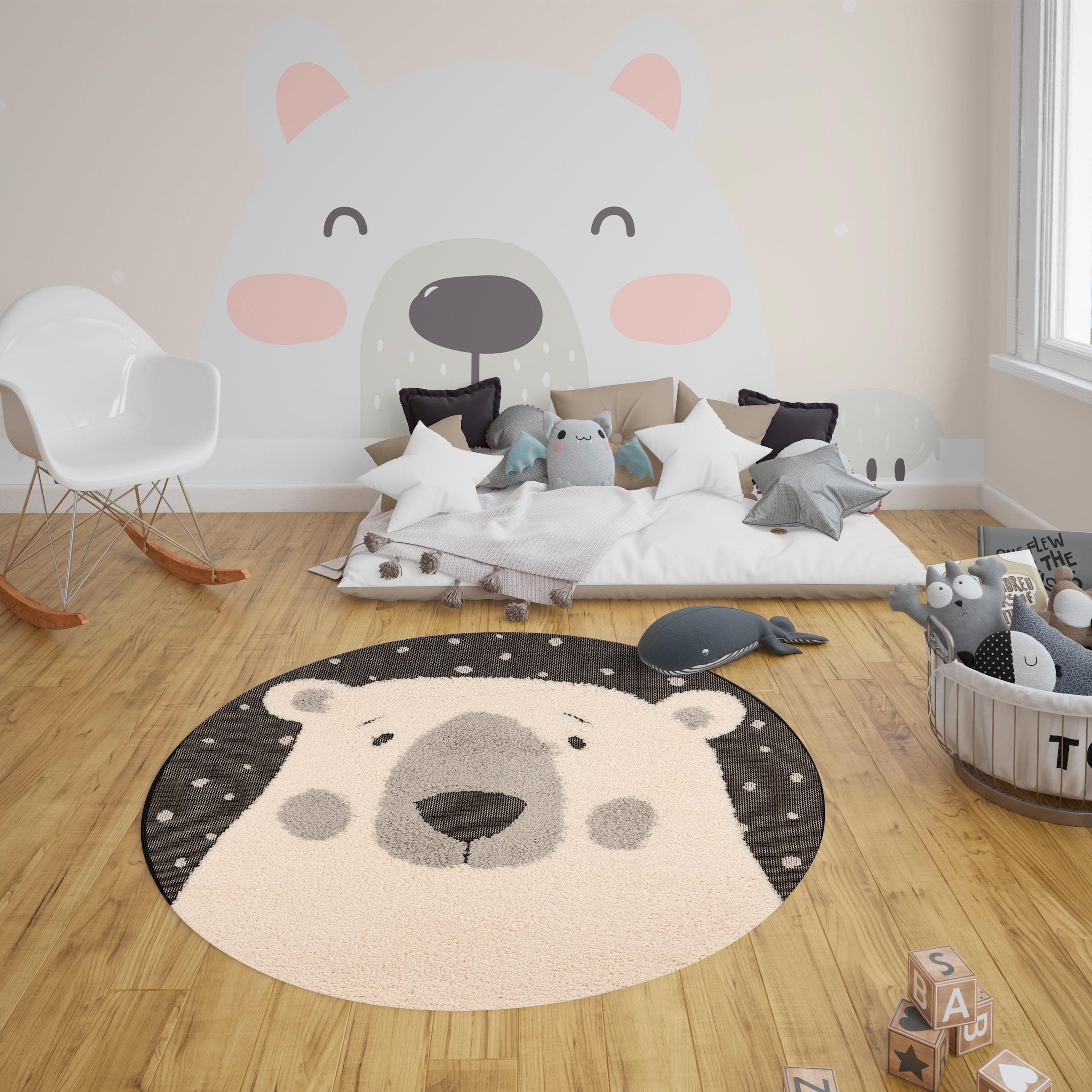 HANSE Home Kinderteppich »Icebear Emmet«, rund, 22 mm Höhe, Tiermotiv, Kurzflor, Hoch-Tief Struktur, Strapazierfähig
