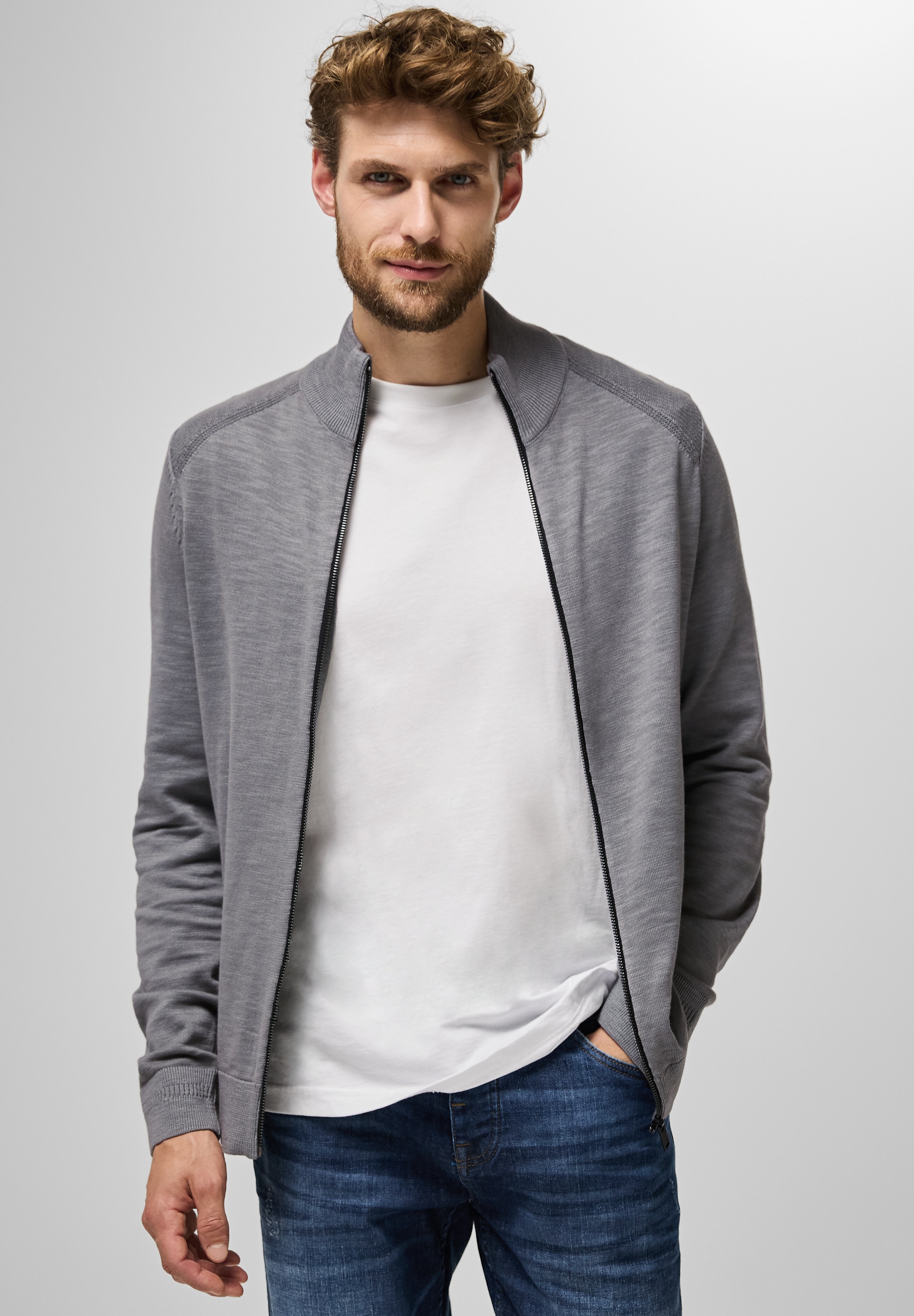 STREET ONE MEN Strickjacke, aus reiner Baumwolle