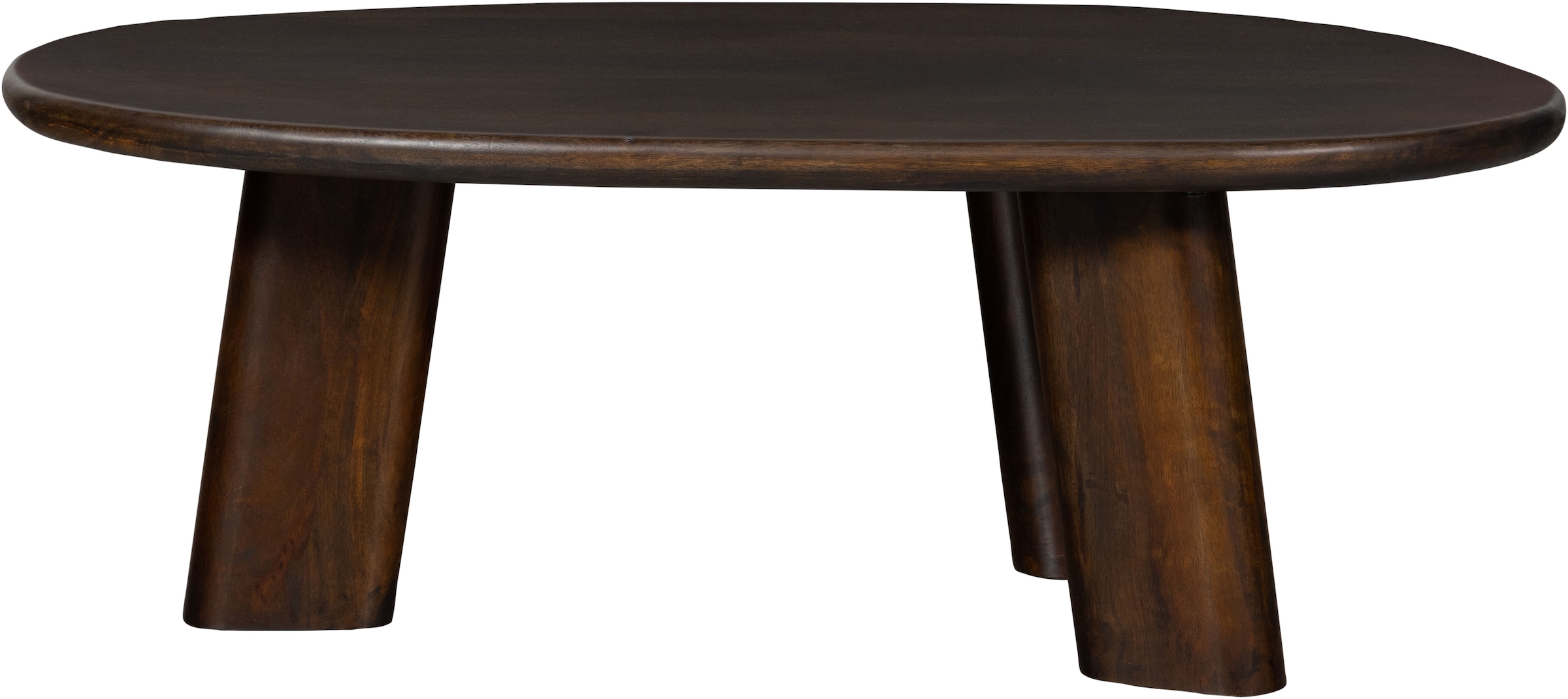 WOOOD Couchtisch »Roundly aus Mangoholz mit organisch geformter Platte 110x60x40 cm« Tragkraft 30 kg, Plattendicke 4 cm, Beine 14 cm breit