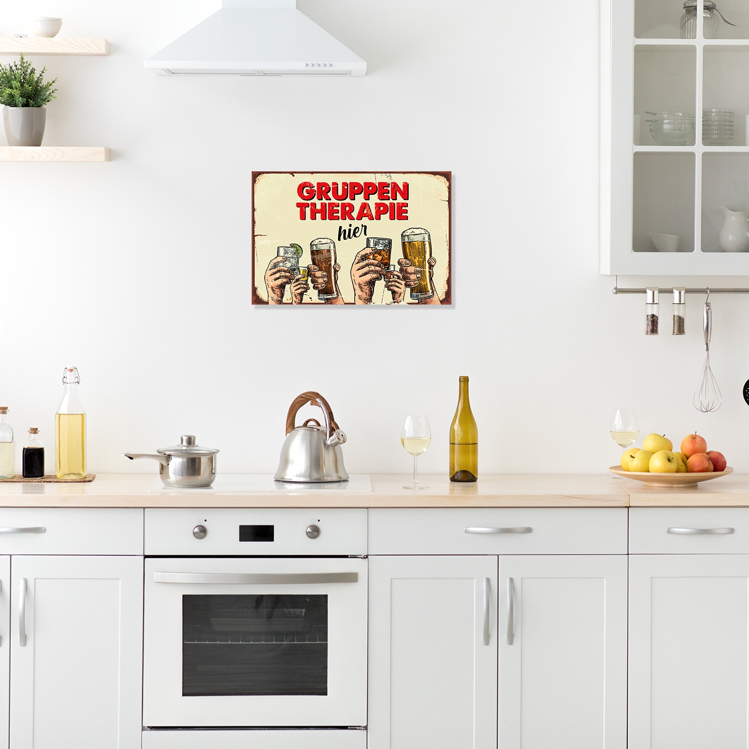queence Metallbild "Gruppentherapie Bier Spruch Stahlschild Blechschild" Getränke Schriftzug Sprüche Sprüche & Texte 1 Stk. tlg. 20x30x0,2cm - mit 4 Lochbohrung